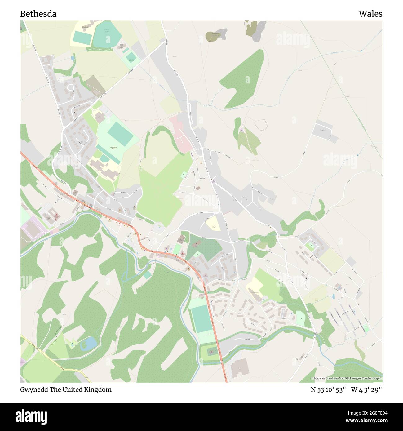 Bethesda North Wales Map Bethesda, Gwynedd, United Kingdom, Wales, N 53 10' 53'', W 4 3' 29'', Map,  Timeless Map Published In 2021. Travelers, Explorers And Adventurers Like  Florence Nightingale, David Livingstone, Ernest Shackleton, Lewis And