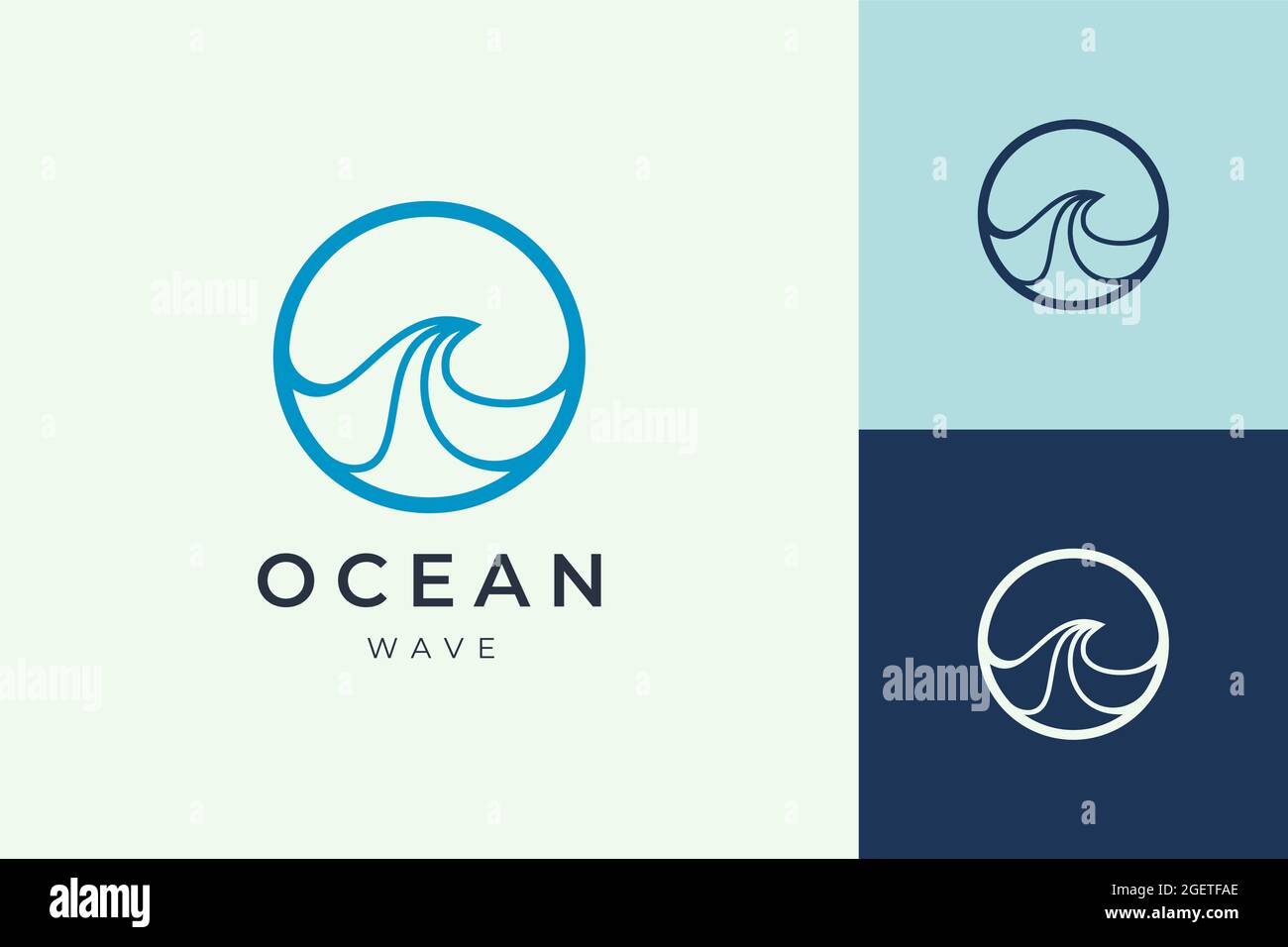 Water front or coast logo template in circle sea wave shape Stock Vector