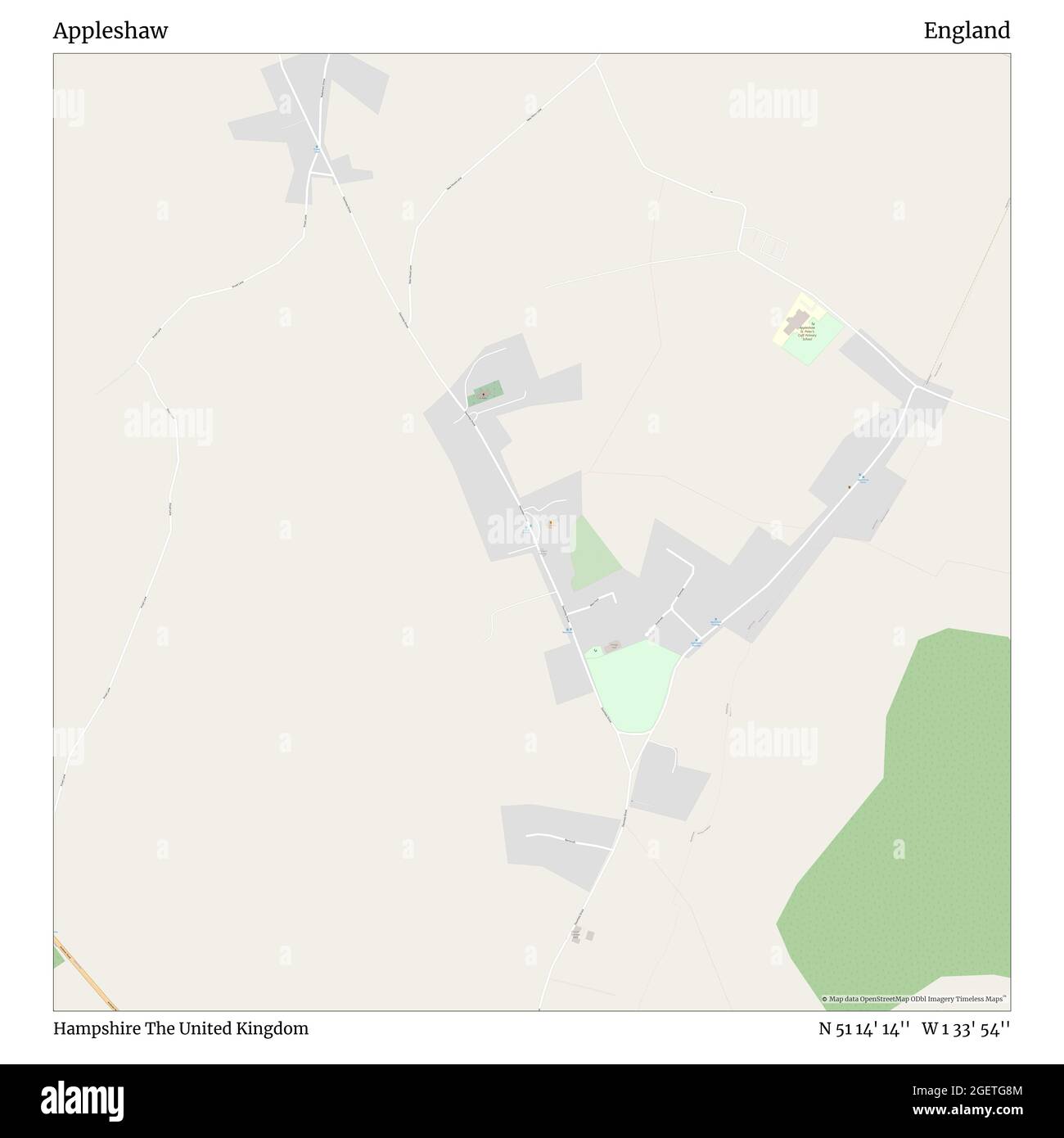 Appleshaw, Hampshire, United Kingdom, England, N 51 14' 14'', W 1 33' 54'', map, Timeless Map