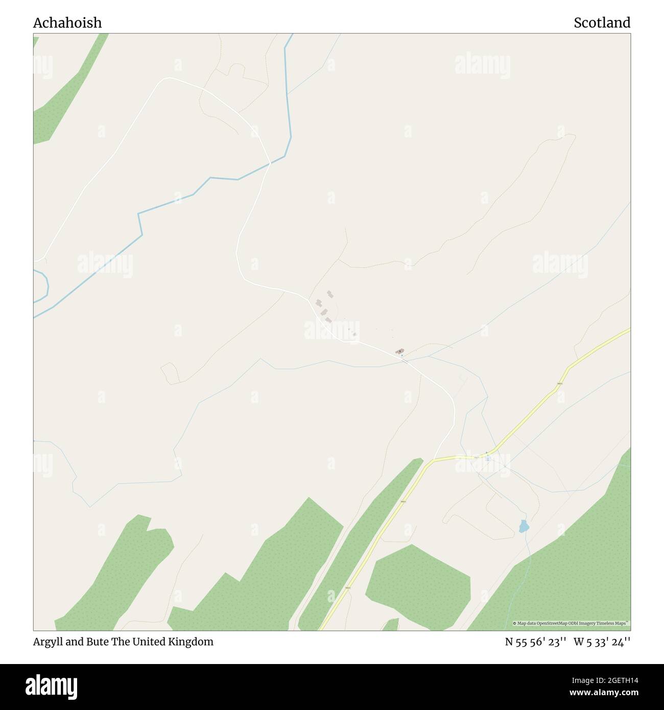 Achahoish, Argyll and Bute, United Kingdom, Scotland, N 55 56' 23'', W 5 33' 24'', map, Timeless Map published in 2021. Travelers, explorers and adventurers like Florence Nightingale, David Livingstone, Ernest Shackleton, Lewis and Clark and Sherlock Holmes relied on maps to plan travels to the world's most remote corners, Timeless Maps is mapping most locations on the globe, showing the achievement of great dreams Stock Photo