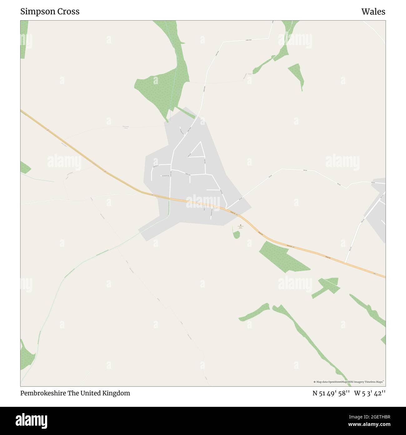 Simpson Cross, Pembrokeshire, United Kingdom, Wales, N 51 49' 58'', W 5 3' 42'', map, Timeless Map published in 2021. Travelers, explorers and adventurers like Florence Nightingale, David Livingstone, Ernest Shackleton, Lewis and Clark and Sherlock Holmes relied on maps to plan travels to the world's most remote corners, Timeless Maps is mapping most locations on the globe, showing the achievement of great dreams Stock Photo