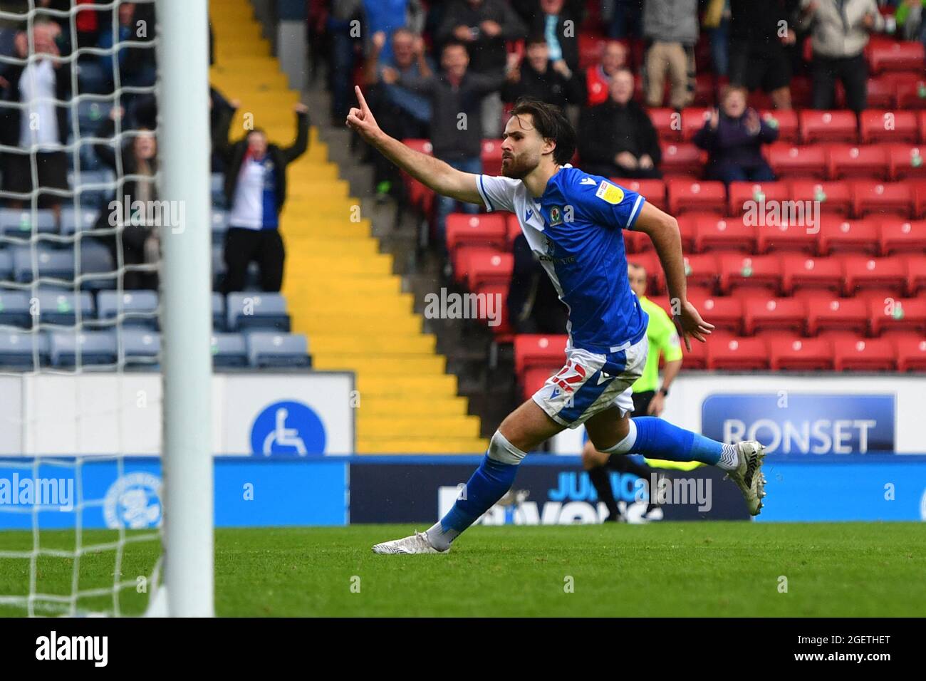 Blackburn Rovers' Ben Brereton celebrates scoring his side's first goal of the game during the Sky Bet Championship match at Ewood Park, Blackburn. Picture date: Saturday August 21, 2021. Stock Photo