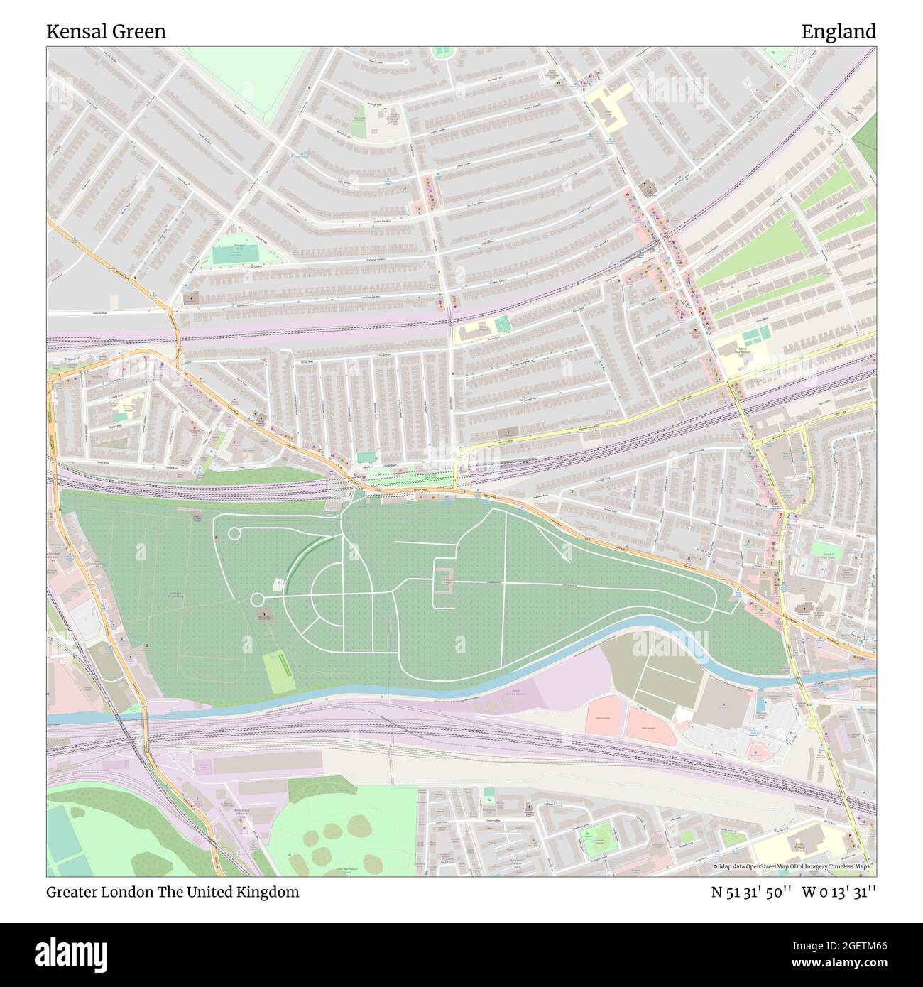 Kensal Green London Map Kensal Green, Greater London, United Kingdom, England, N 51 31' 50'', W 0  13' 31'', Map, Timeless Map Published In 2021. Travelers, Explorers And  Adventurers Like Florence Nightingale, David Livingstone, Ernest Shackleton,