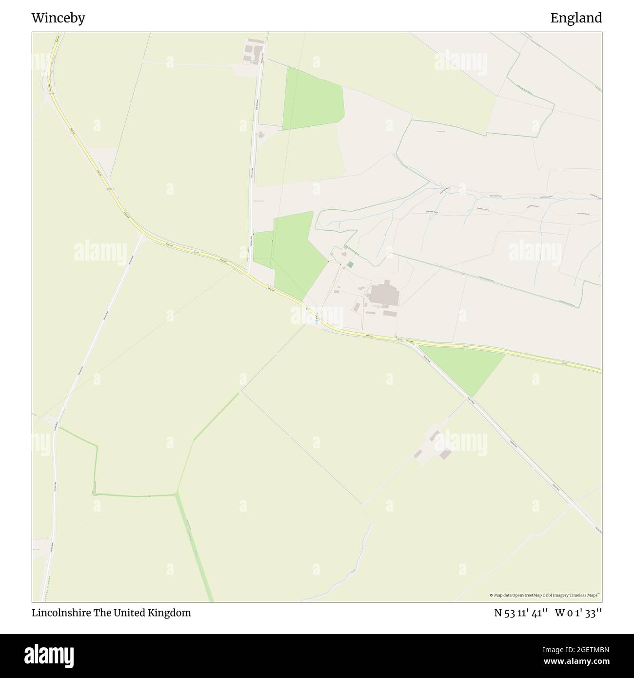 Winceby, Lincolnshire, United Kingdom, England, N 53 11' 41'', W 0 1' 33'', map, Timeless Map published in 2021. Travelers, explorers and adventurers like Florence Nightingale, David Livingstone, Ernest Shackleton, Lewis and Clark and Sherlock Holmes relied on maps to plan travels to the world's most remote corners, Timeless Maps is mapping most locations on the globe, showing the achievement of great dreams Stock Photo