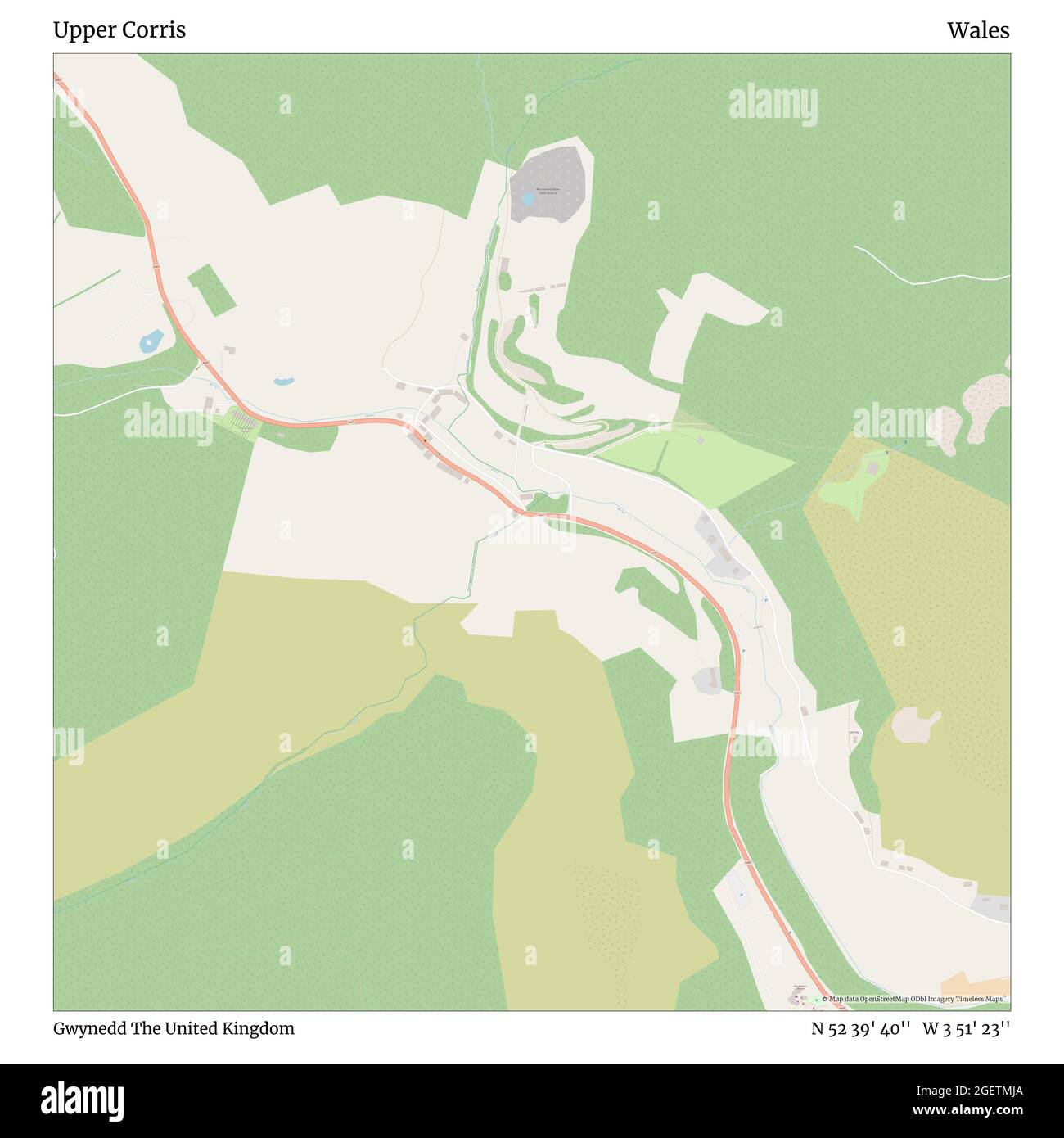 Upper Corris, Gwynedd, United Kingdom, Wales, N 52 39' 40'', W 3 51' 23'', map, Timeless Map published in 2021. Travelers, explorers and adventurers like Florence Nightingale, David Livingstone, Ernest Shackleton, Lewis and Clark and Sherlock Holmes relied on maps to plan travels to the world's most remote corners, Timeless Maps is mapping most locations on the globe, showing the achievement of great dreams Stock Photo