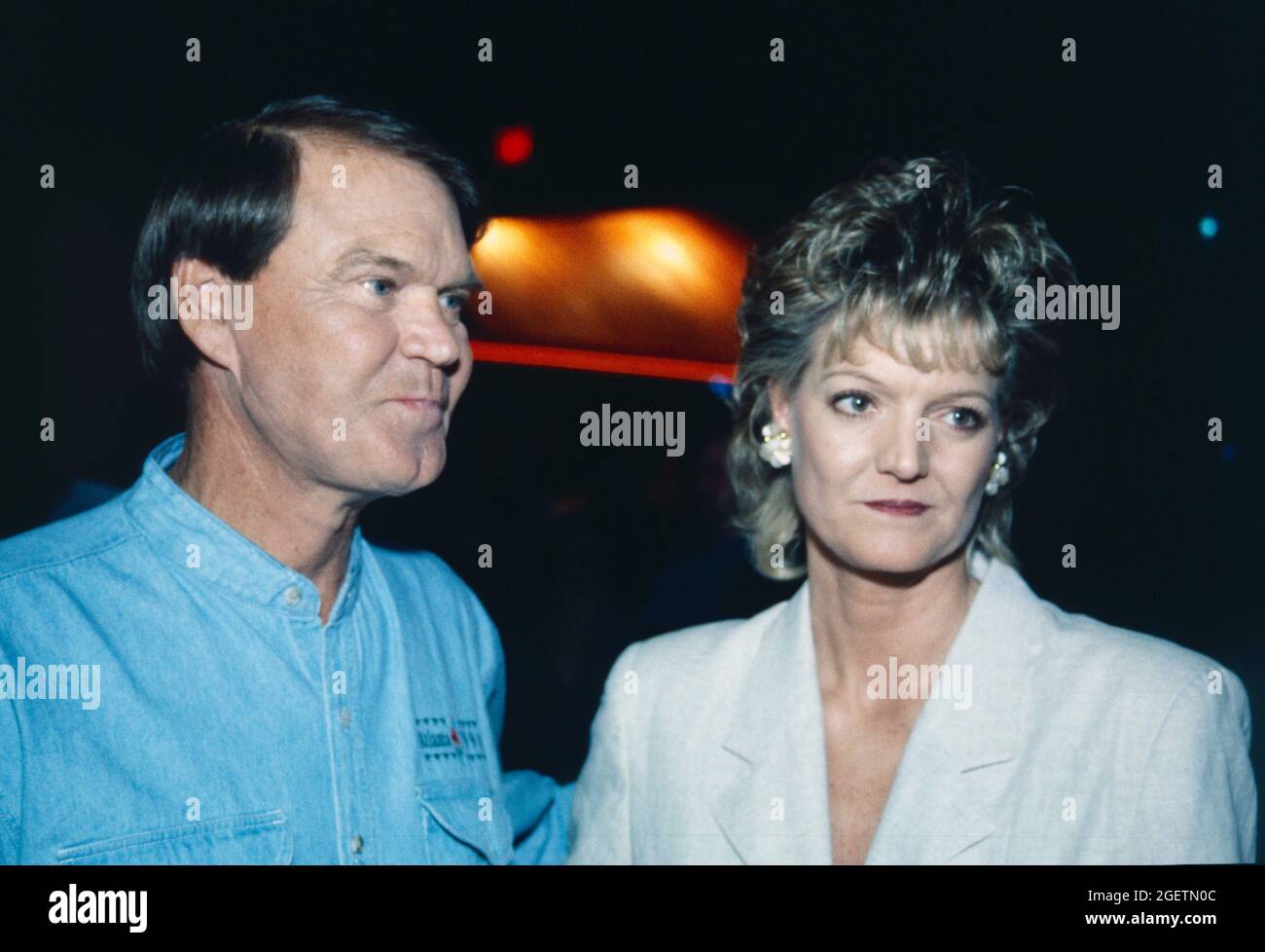 Glen Campbell and his daughter, Debby at Glen Campbell's surprise birthday celebration on April 21, 1996 in Branson, Missouri. Stock Photo