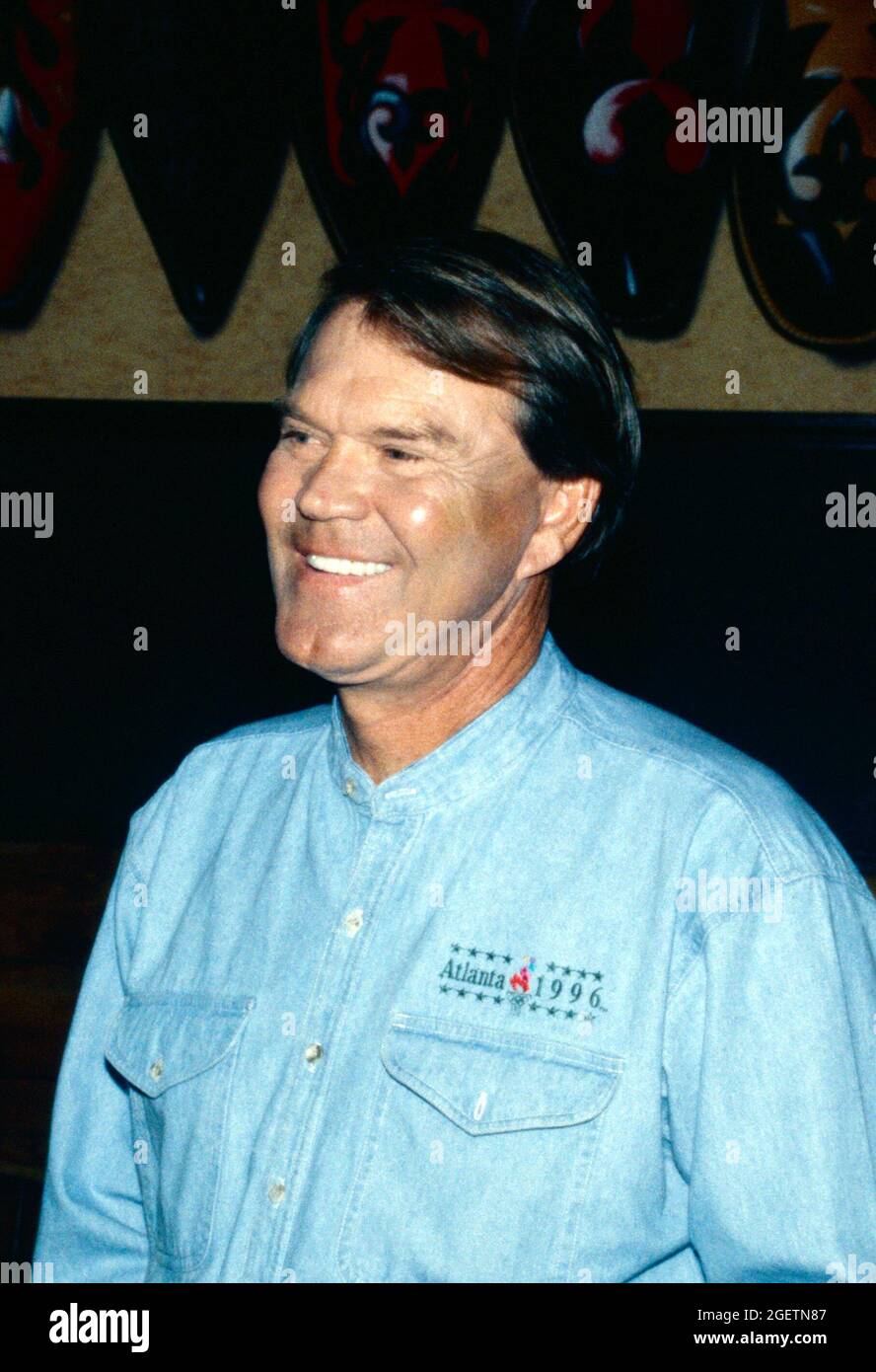 Glen Campbell  at Campbell's surprise 60th birthday celebration in Branson, Missouri on April 20, 1996, two days before his actual birthday. Stock Photo