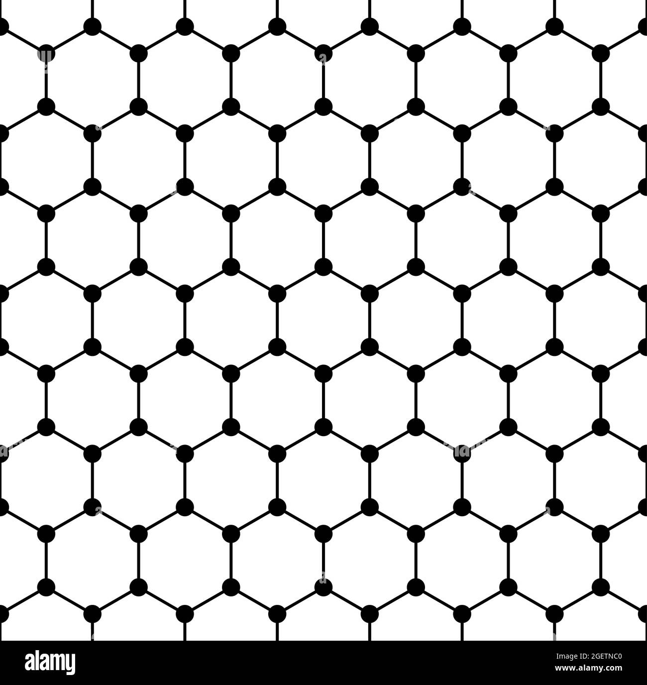 Graphene structure, seamless tile, schematic molecular structure of graphene, an allotrope of carbon, a single layer of carbon atoms in hexagonal grid. Stock Photo