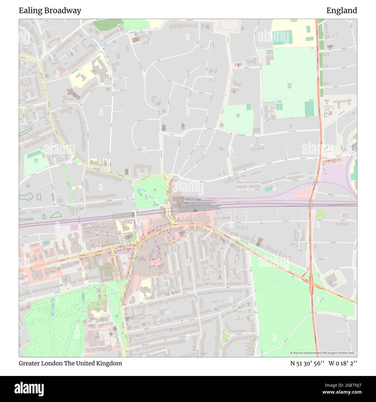 Ealing Broadway, Greater London, United Kingdom, England, N 51 30' 56'', W  0 18' 2'', map, Timeless Map published in 2021. Travelers, explorers and  adventurers like Florence Nightingale, David Livingstone, Ernest Shackleton,