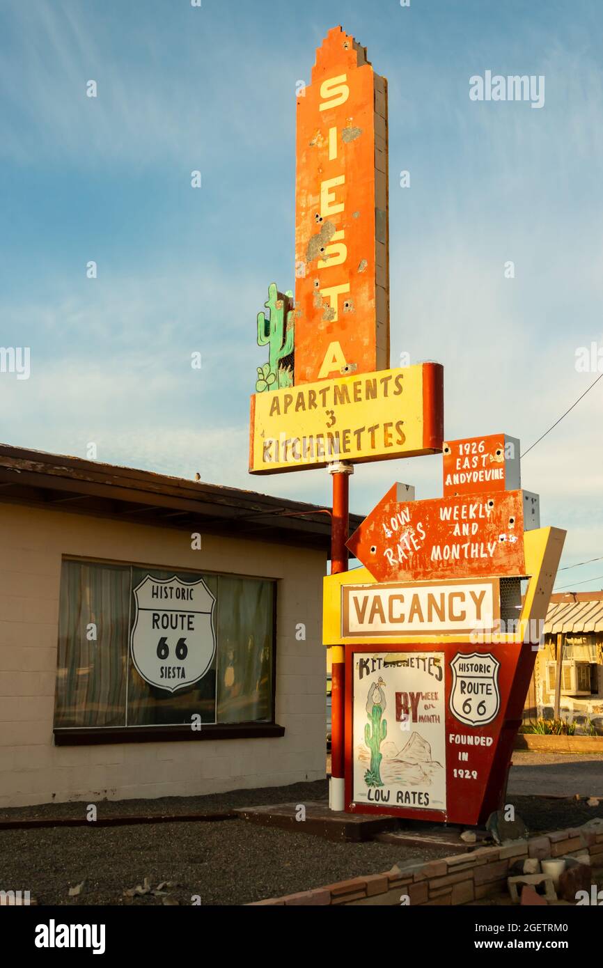 Siesta apartments and motel sign on Route 66 in Kingman