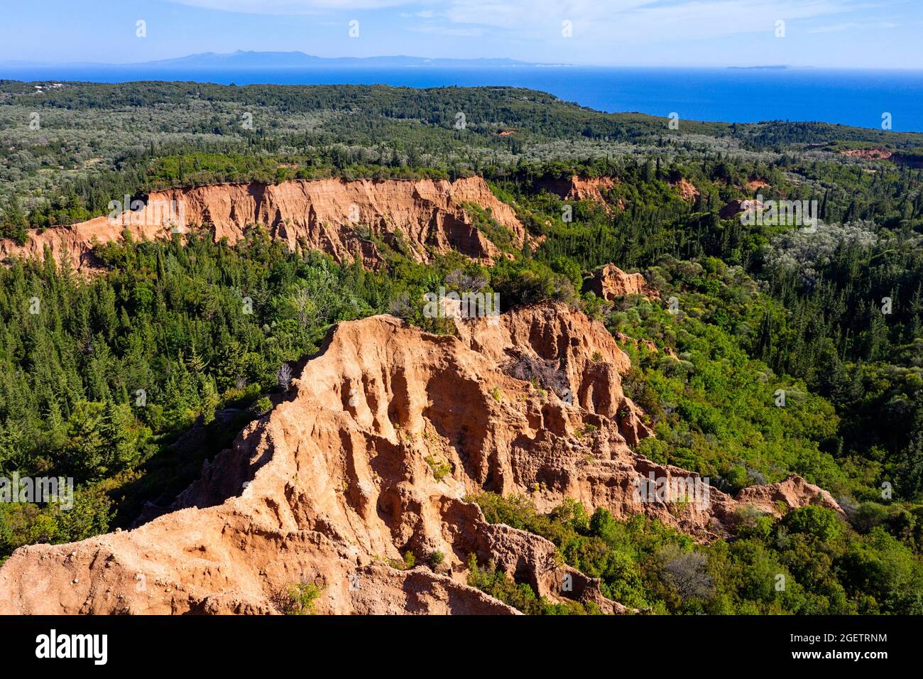 Aerial view of Red canyons near Gjipe beach on Albanian riviera, Albania, Europe Stock Photo