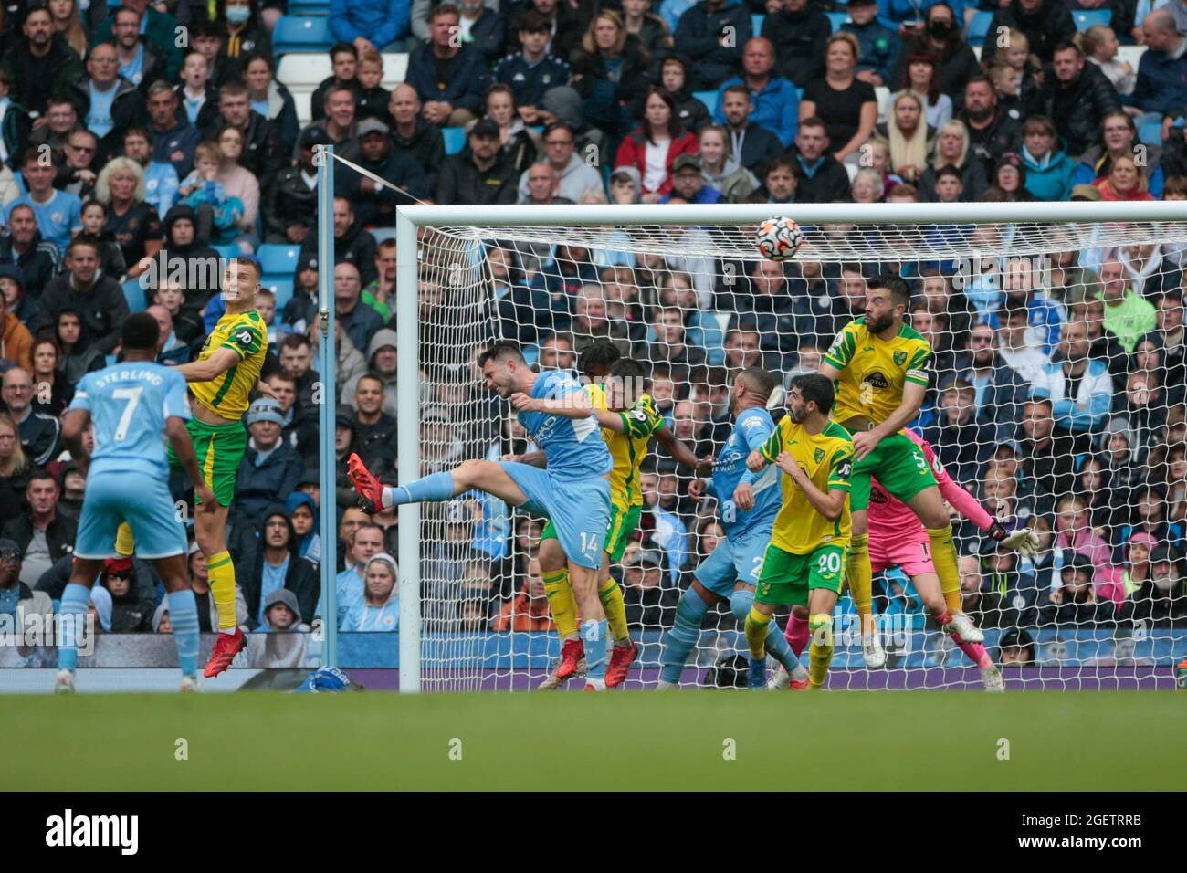 Grant Hanley #5 of Norwich City makes a defensive clearance Stock Photo