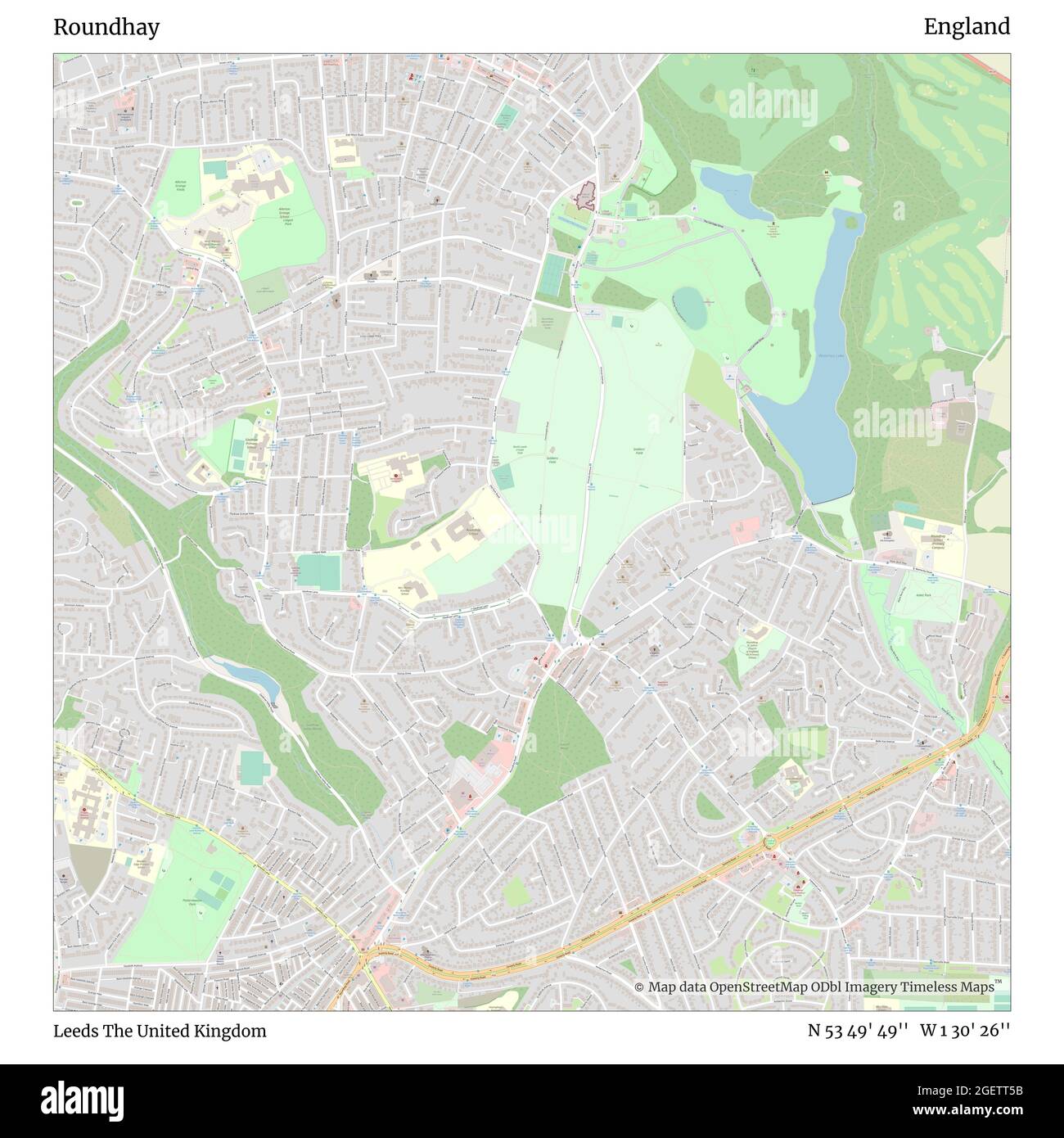 Roundhay, Leeds, United Kingdom, England, N 53 49' 49'', W 1 30' 26'', map, Timeless Map published in 2021. Travelers, explorers and adventurers like Florence Nightingale, David Livingstone, Ernest Shackleton, Lewis and Clark and Sherlock Holmes relied on maps to plan travels to the world's most remote corners, Timeless Maps is mapping most locations on the globe, showing the achievement of great dreams Stock Photo