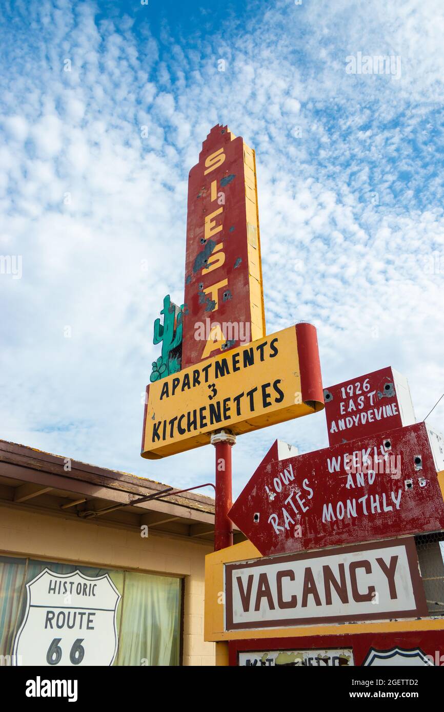 Siesta apartments and motel sign on Route 66 in Kingman