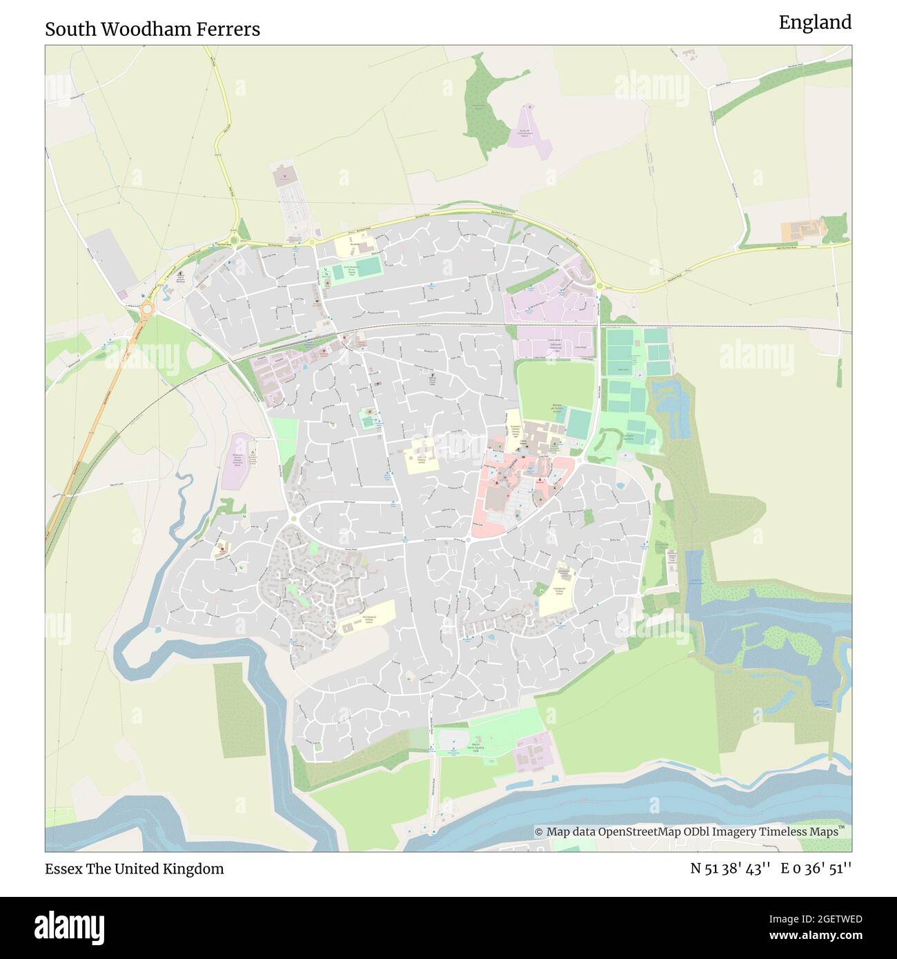 Map Of South Woodham Ferrers South Woodham Ferrers, Essex, United Kingdom, England, N 51 38' 43'', E 0  36' 51'', Map, Timeless Map Published In 2021. Travelers, Explorers And  Adventurers Like Florence Nightingale, David Livingstone, Ernest Shackleton,