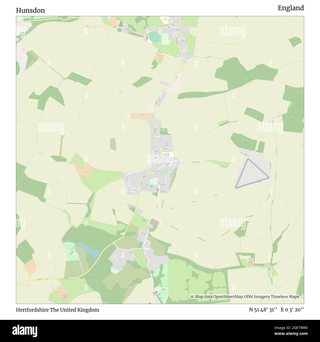 Hunsdon, Hertfordshire, United Kingdom, England, N 51 48' 31'', E 0 3' 20'', map, Timeless Map published in 2021. Travelers, explorers and adventurers like Florence Nightingale, David Livingstone, Ernest Shackleton, Lewis and Clark and Sherlock Holmes relied on maps to plan travels to the world's most remote corners, Timeless Maps is mapping most locations on the globe, showing the achievement of great dreams Stock Photo