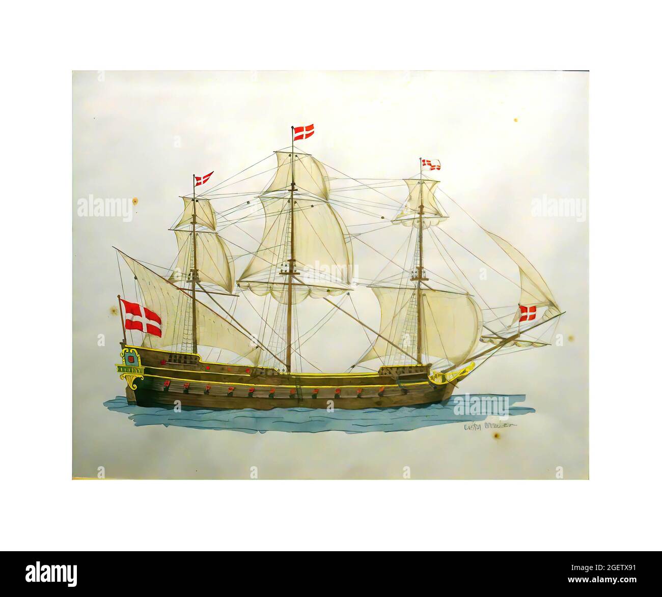 VALLETTA, MALTA - APR 11, 2018 - Painting of sailing ship in the Malta Maritime Museum, Birgu Vittoriosa, Malta Stock Photo