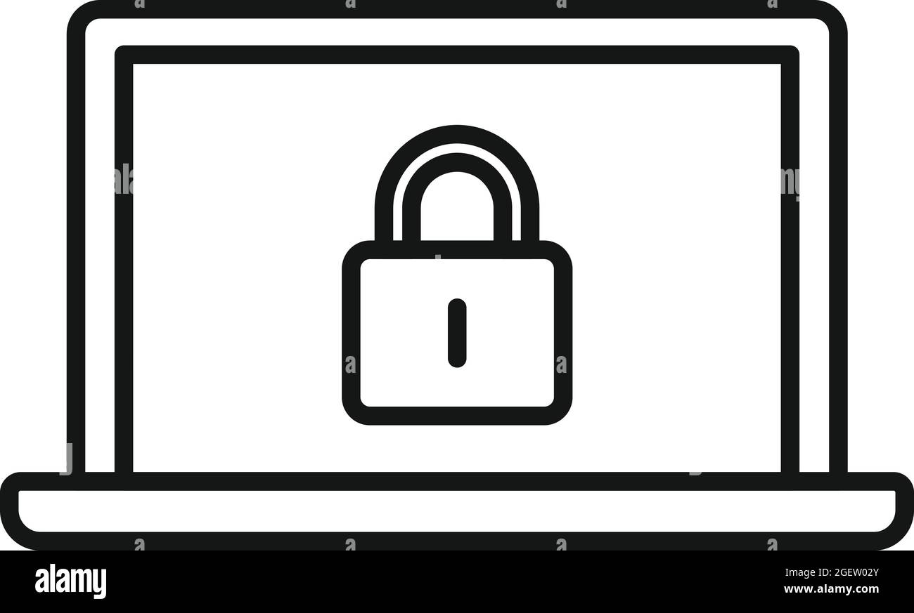 Secured laptop icon outline vector. Computer data Stock Vector