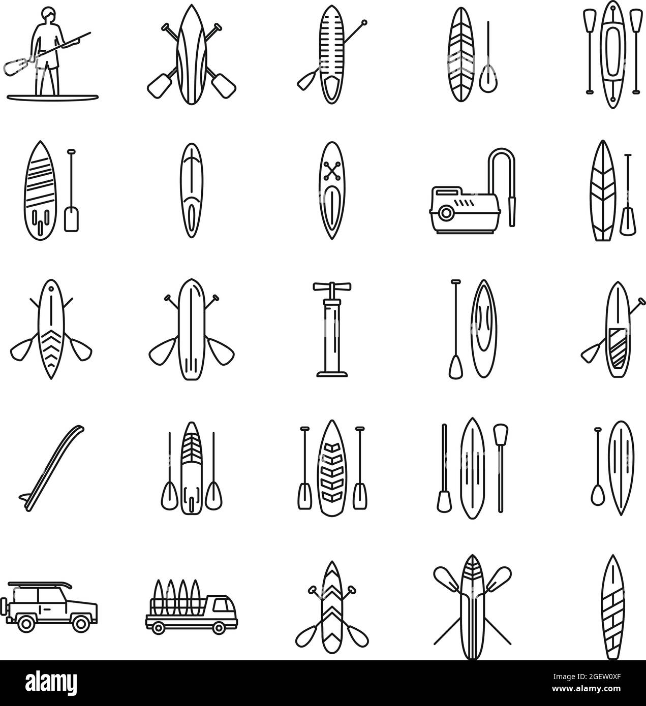 Sup surfing icons set outline vector. Surf board Stock Vector Image ...