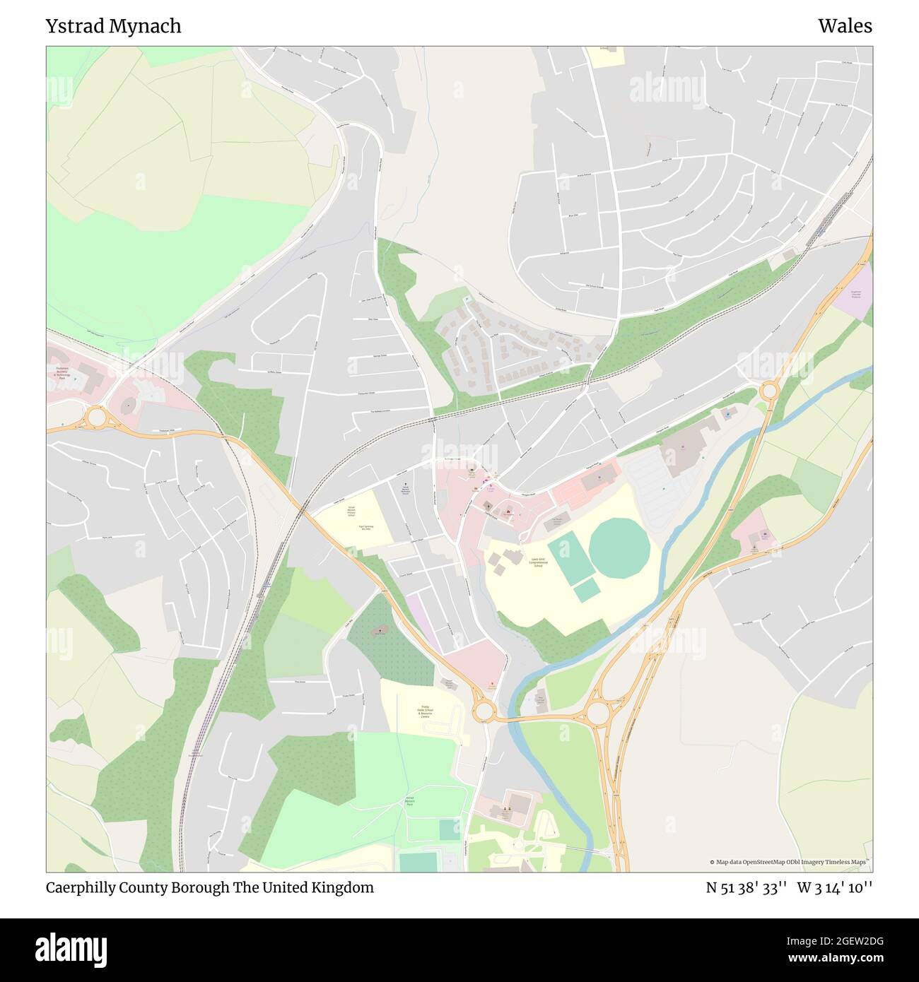 Map Of Caerphilly County Ystrad Mynach, Caerphilly County Borough, United Kingdom, Wales, N 51 38'  33'', W 3 14' 10'', Map, Timeless Map Published In 2021. Travelers,  Explorers And Adventurers Like Florence Nightingale, David Livingstone,  Ernest