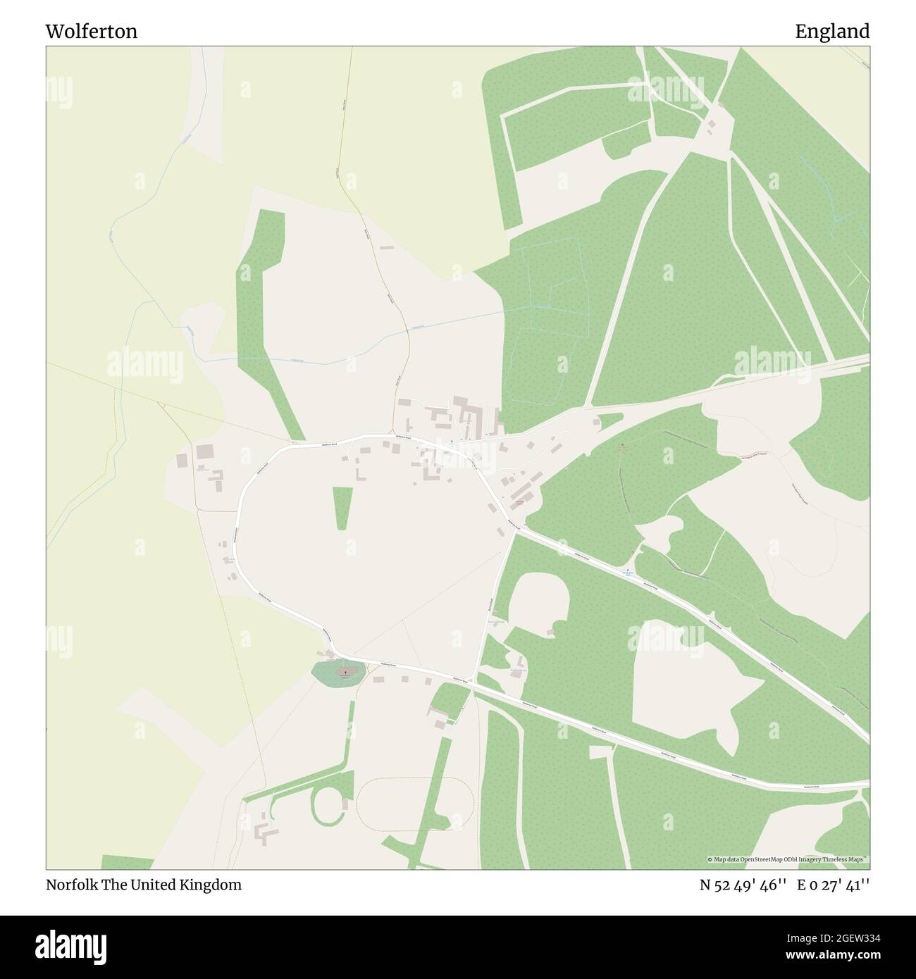 Wolferton, Norfolk, United Kingdom, England, N 52 49' 46'', E 0 27' 41'', map, Timeless Map published in 2021. Travelers, explorers and adventurers like Florence Nightingale, David Livingstone, Ernest Shackleton, Lewis and Clark and Sherlock Holmes relied on maps to plan travels to the world's most remote corners, Timeless Maps is mapping most locations on the globe, showing the achievement of great dreams Stock Photo