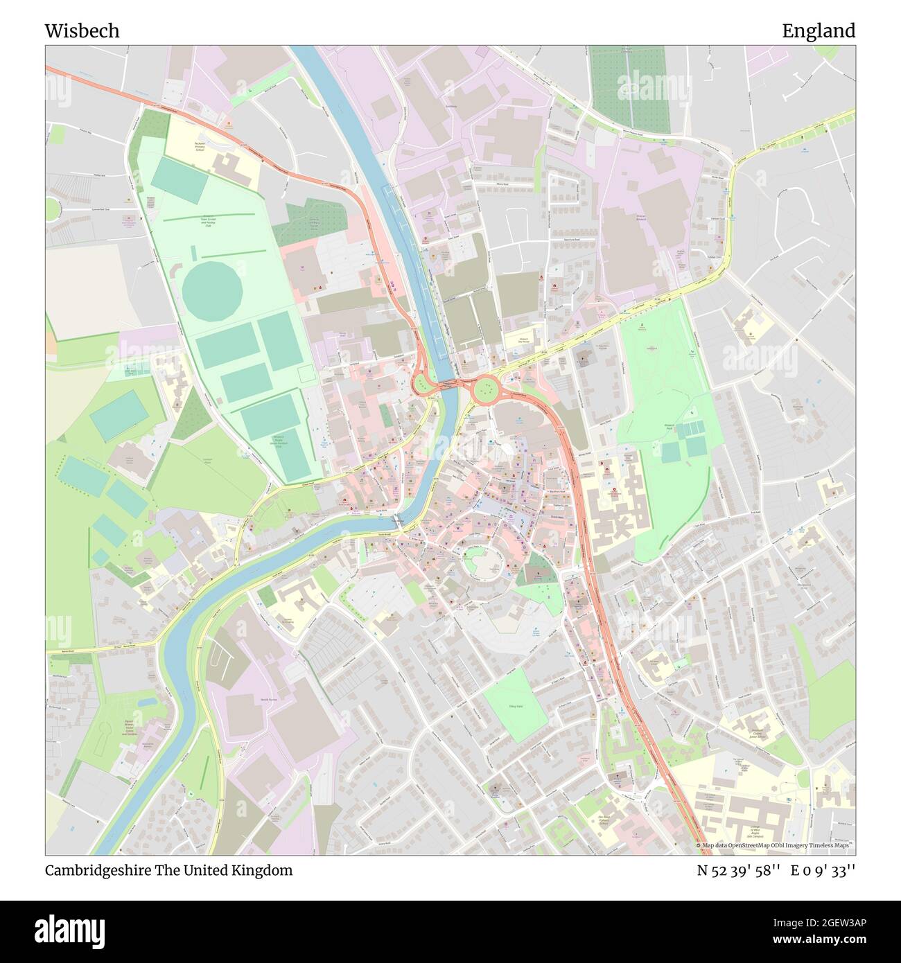 Wisbech, Cambridgeshire, United Kingdom, England, N 52 39' 58'', E 0 9' 33'', map, Timeless Map published in 2021. Travelers, explorers and adventurers like Florence Nightingale, David Livingstone, Ernest Shackleton, Lewis and Clark and Sherlock Holmes relied on maps to plan travels to the world's most remote corners, Timeless Maps is mapping most locations on the globe, showing the achievement of great dreams Stock Photo