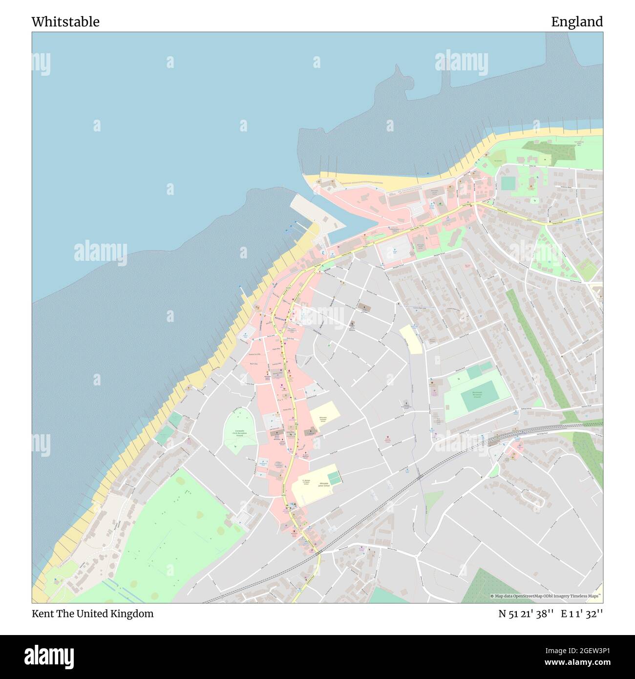 Map Of Whitstable Kent Whitstable, Kent, United Kingdom, England, N 51 21' 38'', E 1 1' 32'', Map,  Timeless Map Published In 2021. Travelers, Explorers And Adventurers Like  Florence Nightingale, David Livingstone, Ernest Shackleton, Lewis And