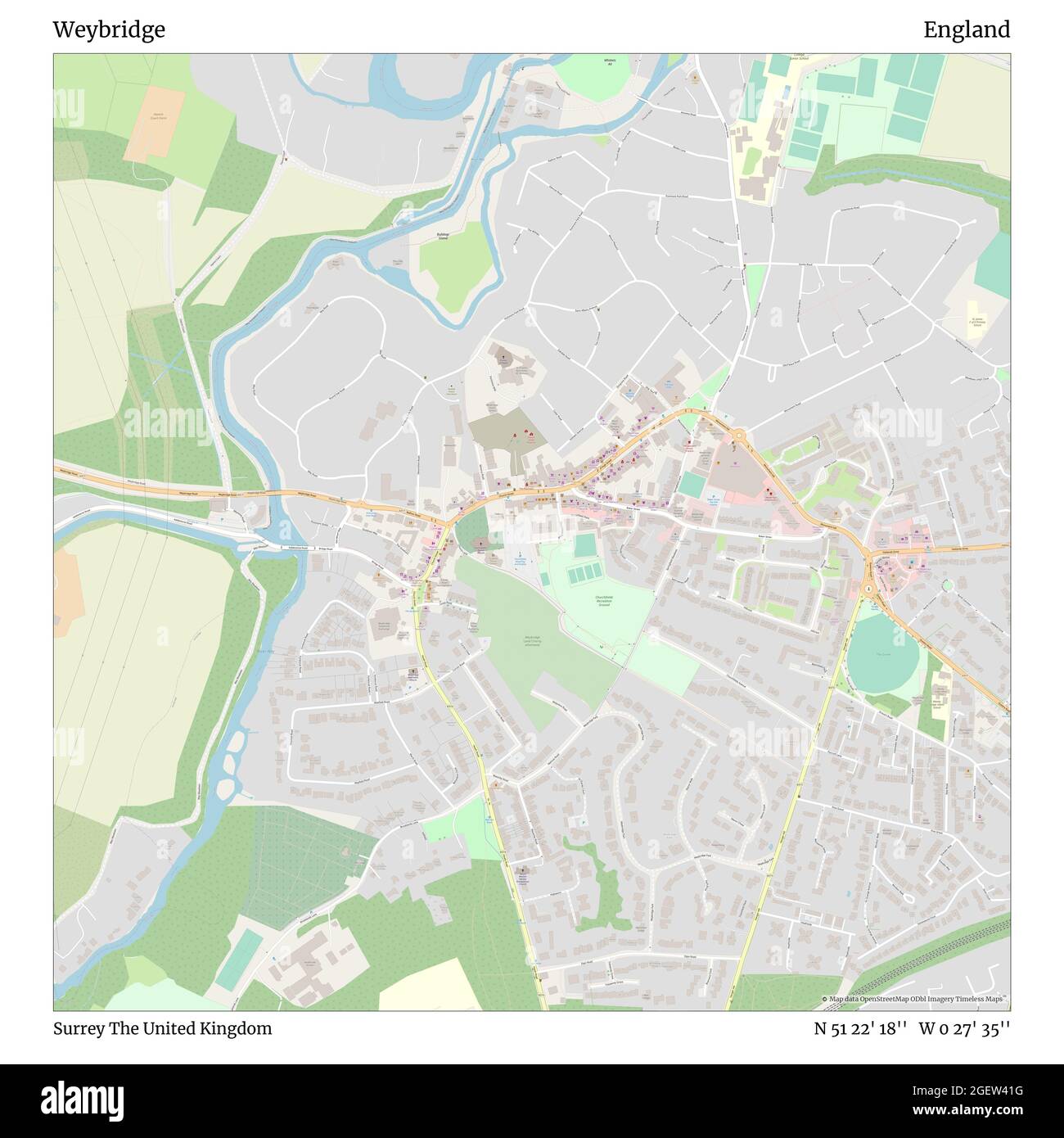 Map Of Weybridge And Surrounding Areas Weybridge, Surrey, United Kingdom, England, N 51 22' 18'', W 0 27' 35'', Map,  Timeless Map Published In 2021. Travelers, Explorers And Adventurers Like  Florence Nightingale, David Livingstone, Ernest Shackleton, Lewis And