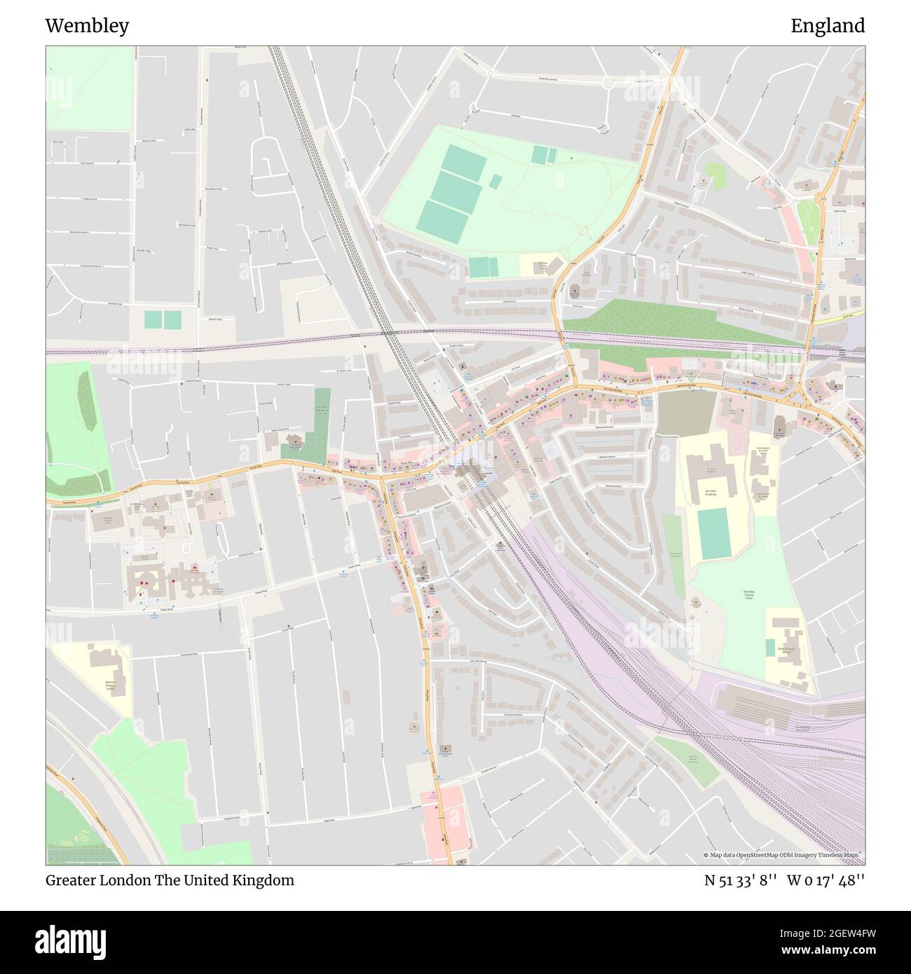 Wembley, Greater London, United Kingdom, England, N 51 33' 8'', W 0 17' 48'', map, Timeless Map published in 2021. Travelers, explorers and adventurers like Florence Nightingale, David Livingstone, Ernest Shackleton, Lewis and Clark and Sherlock Holmes relied on maps to plan travels to the world's most remote corners, Timeless Maps is mapping most locations on the globe, showing the achievement of great dreams Stock Photo