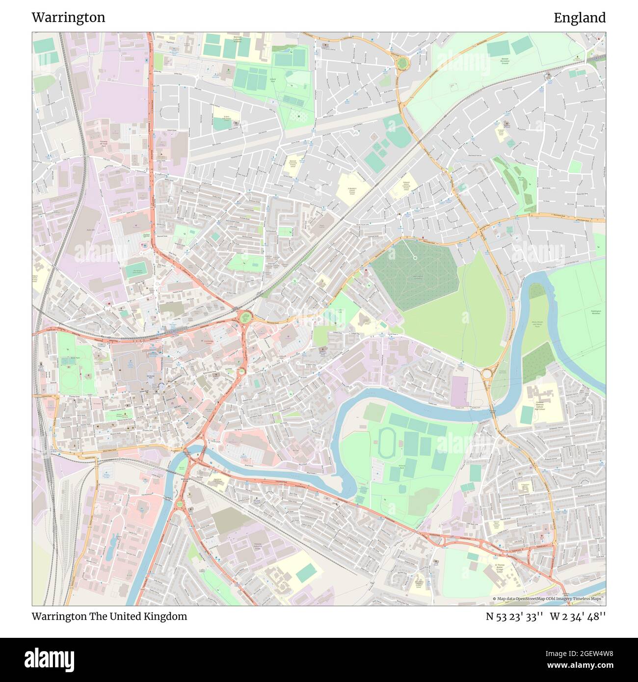 Street Map Of Warrington Warrington, Warrington, United Kingdom, England, N 53 23' 33'', W 2 34'  48'', Map, Timeless Map Published In 2021. Travelers, Explorers And  Adventurers Like Florence Nightingale, David Livingstone, Ernest  Shackleton, Lewis And