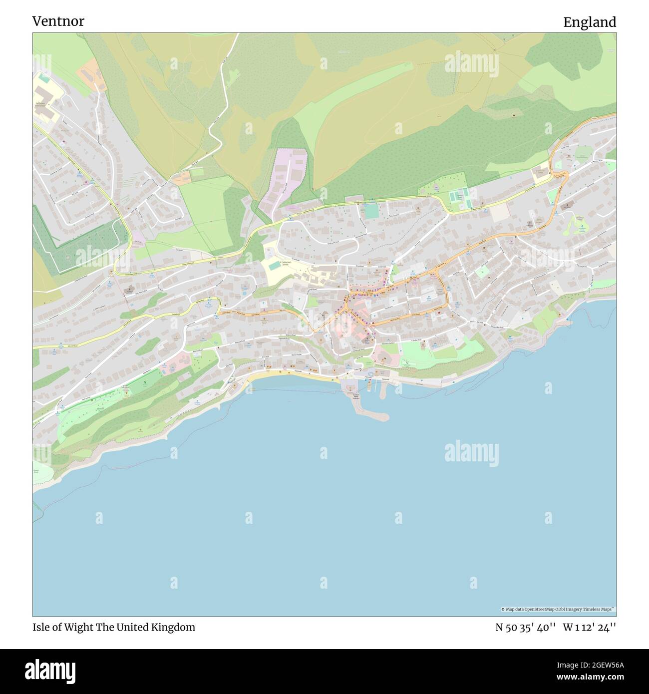 Ventnor Isle Of Wight Map Ventnor, Isle Of Wight, United Kingdom, England, N 50 35' 40'', W 1 12'  24'', Map, Timeless Map Published In 2021. Travelers, Explorers And  Adventurers Like Florence Nightingale, David Livingstone, Ernest Shackleton,