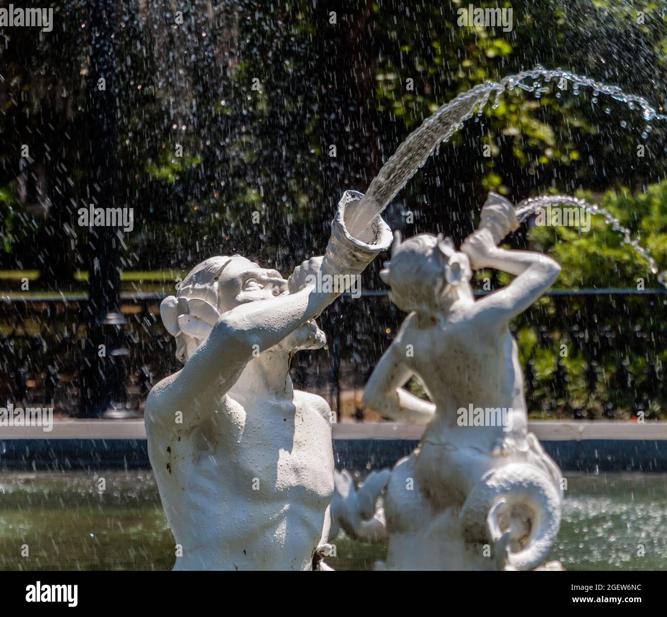Closeup of Mythical Creatures In The Forsythe Park Fountain, Savannah, Georgia, USA Stock Photo
