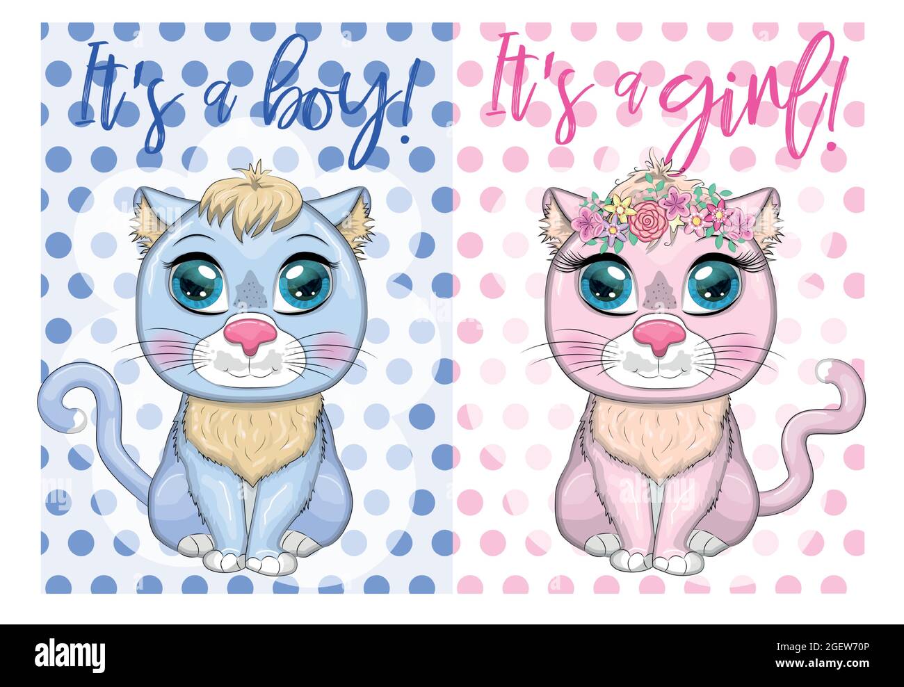 Baby Shower greeting card with Cute Kittens boy and girl Stock Vector ...