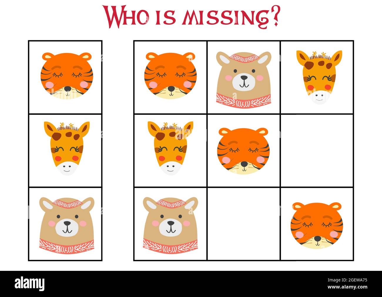 Sudoku game for children with pictures. Kids activity sheet. cute African  animals muzzle Stock Vector Image & Art - Alamy