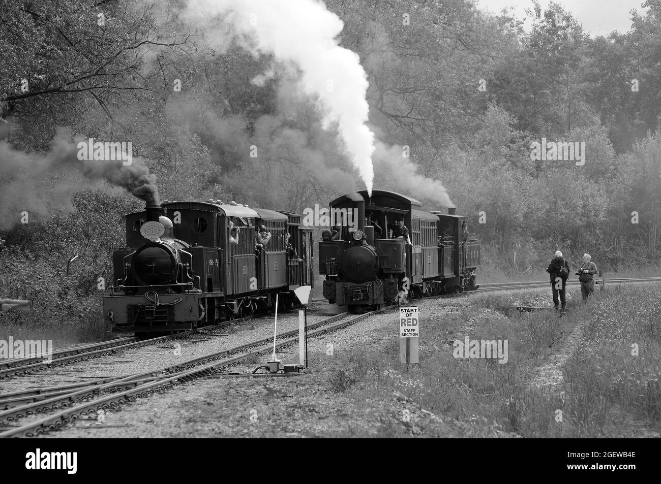 'Isibutu' (right) and 'Saccharine' (left) running parallel on the approach to the balloon loop. SBR No. 9 is at the rear of the train hauled by 'Sacch Stock Photo