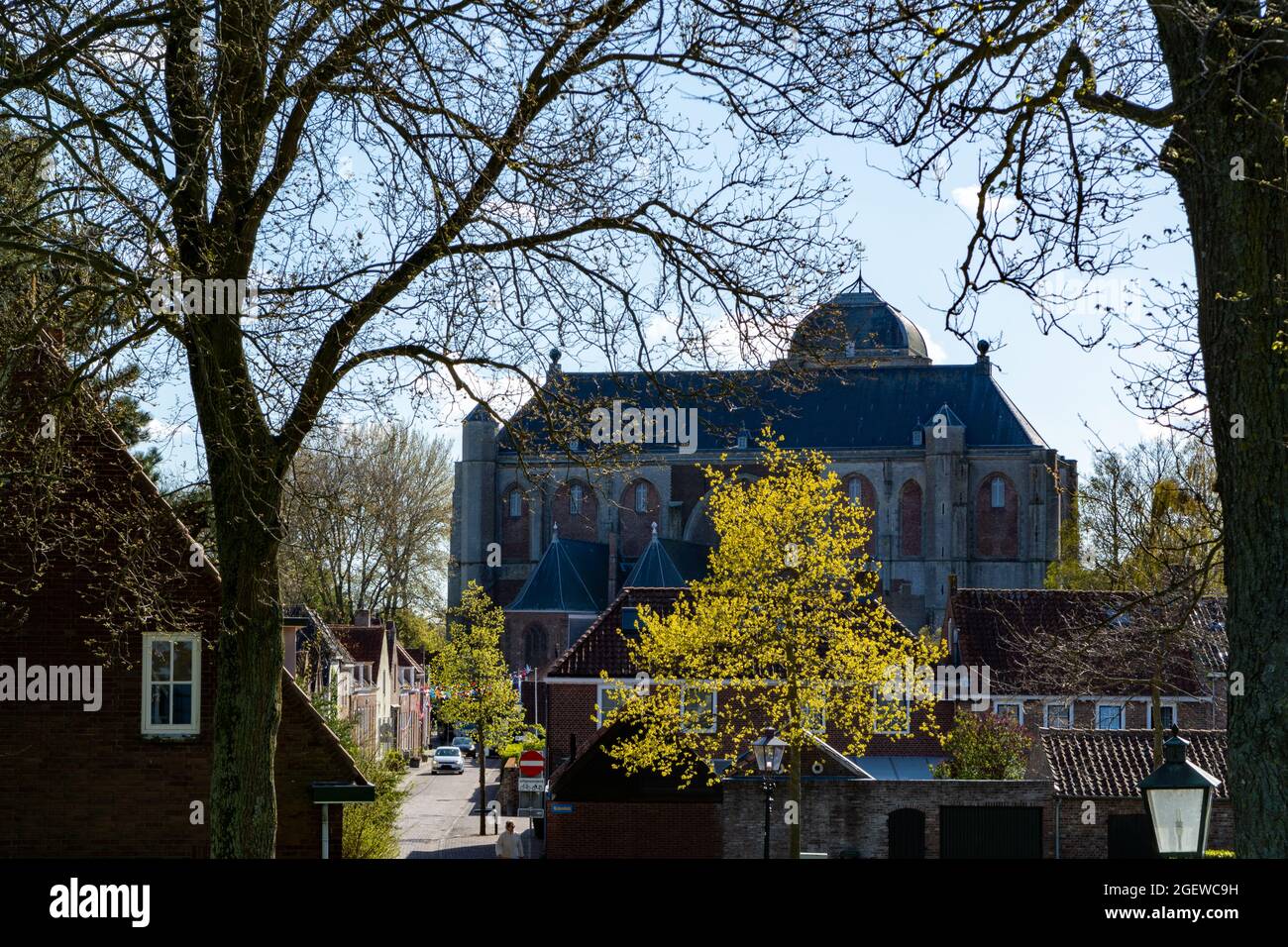 City view on old medieval houses in small historical town Veere in