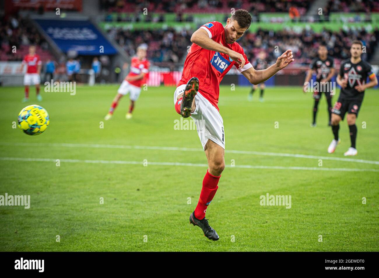 Herning, Denmark. 20th Aug, 2021. Nicklas Helenius (11) of Silkeborg IF seen during the 3F Superliga match between FC Midtjylland and Silkeborg IF at MCH Arena in Herning. (Photo Credit: Gonzales Photo/Alamy Live News Stock Photo