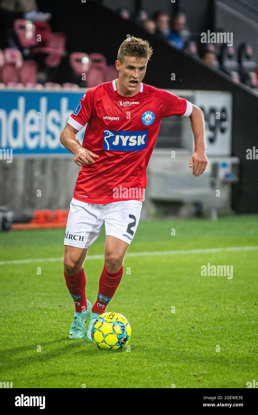 Herning, Denmark. 20th Aug, 2021. Rasmus Carstensen (2) of Silkeborg IF seen during the 3F Superliga match between FC Midtjylland and Silkeborg IF at MCH Arena in Herning. (Photo Credit: Gonzales Photo/Alamy Live News Stock Photo