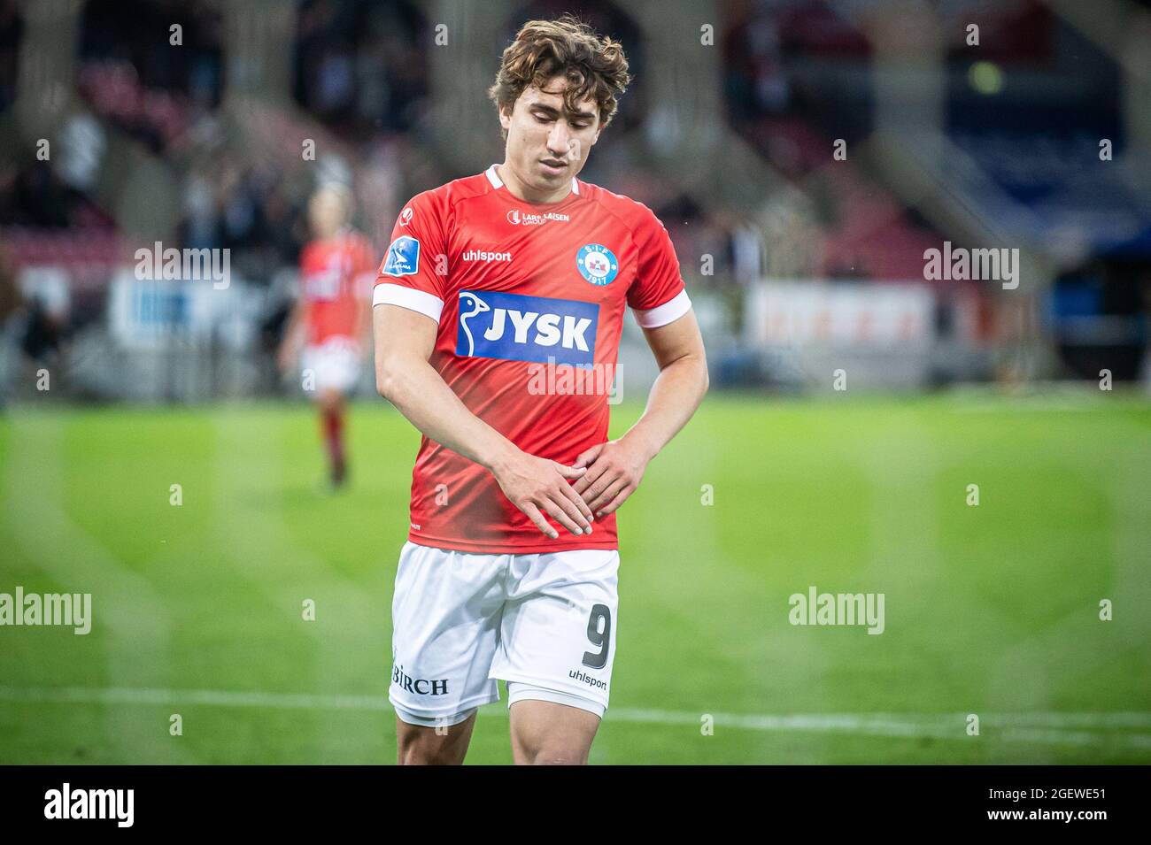 Herning, Denmark. 20th Aug, 2021. Alexander Lind (9) of Silkeborg IF seen during the 3F Superliga match between FC Midtjylland and Silkeborg IF at MCH Arena in Herning. (Photo Credit: Gonzales Photo/Alamy Live News Stock Photo