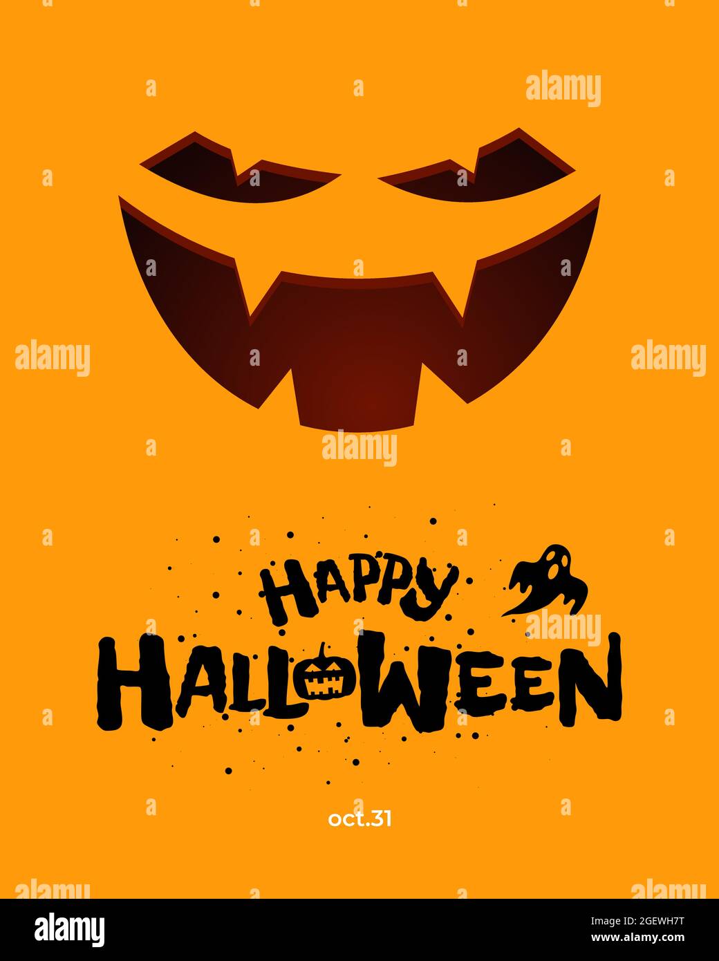 Happy Halloween party poster design template. Jack O Lantern pumpkin on ...