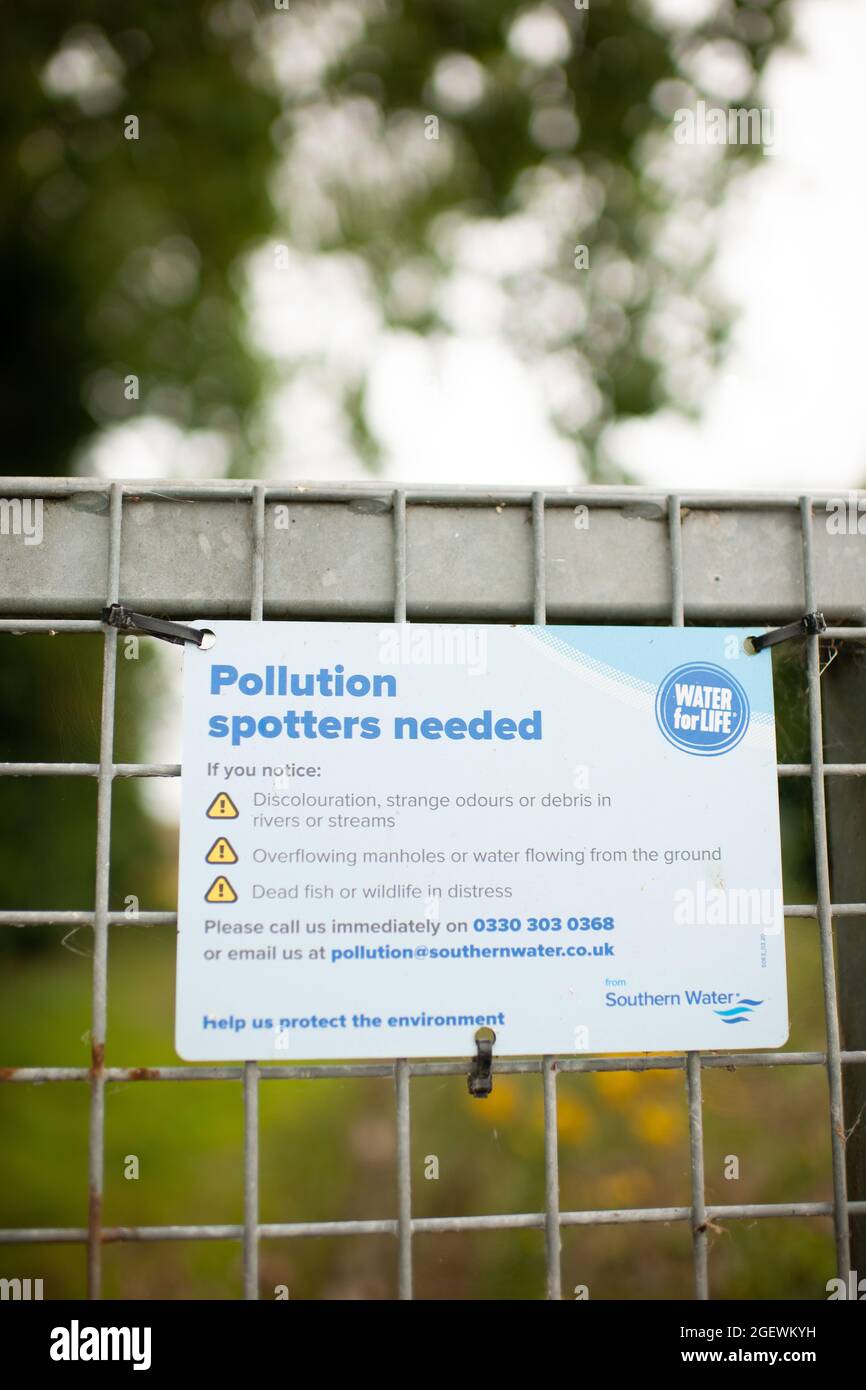 DOVER/ UNITED KINGDOM - AUGUST 13 2021: Southern Water sign after the water utility company was fined £90 million pounds for polluting the sea. Stock Photo