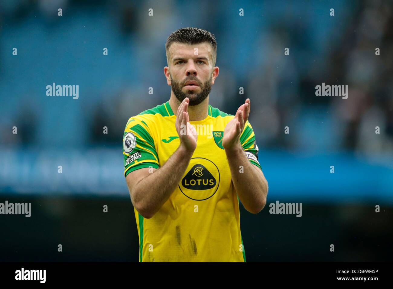 Grant Hanley #5 of Norwich City shows his appreciation for the fans at the end of the game Stock Photo