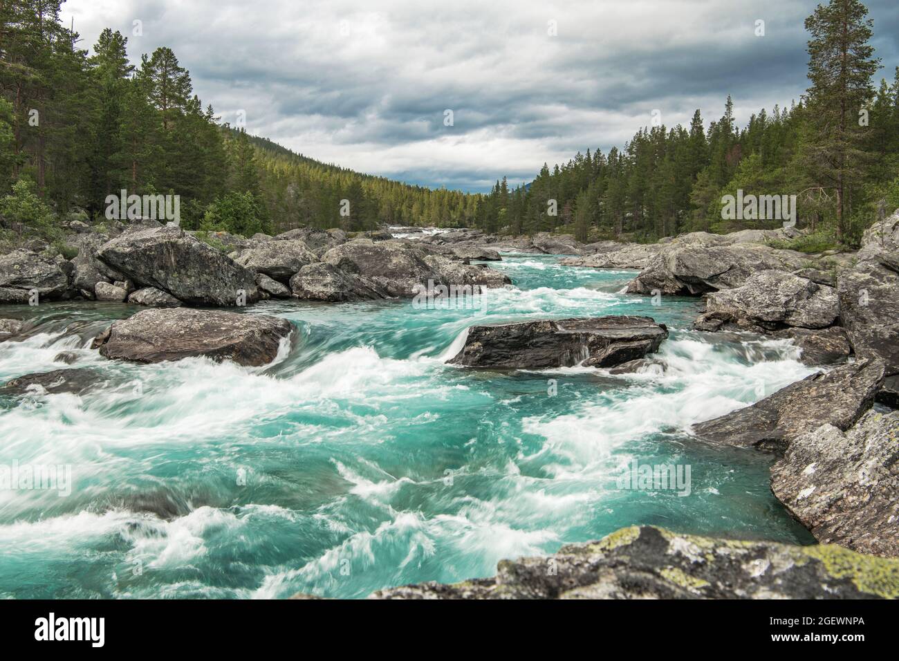 Rushing Scenic Turquoise River in Vestland County of Norway. Summer Landscape. Stock Photo