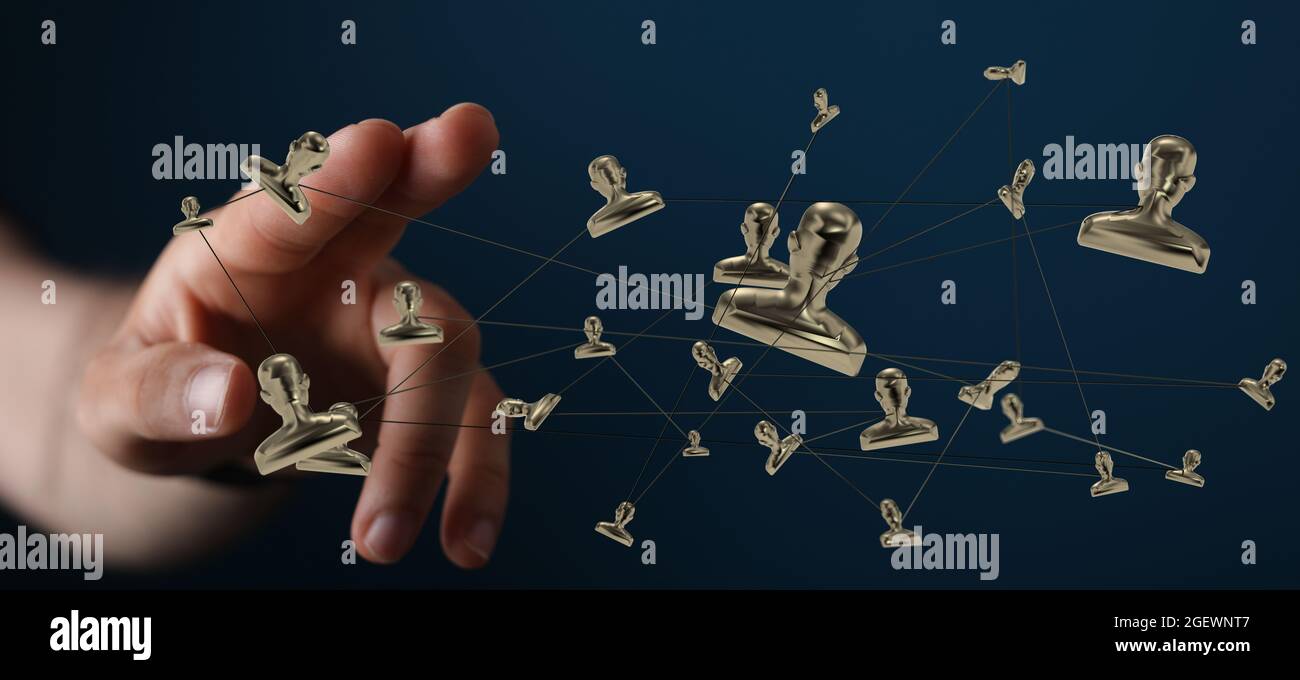 Person's hand touching 3D rendered people silhouettes Stock Photo - Alamy