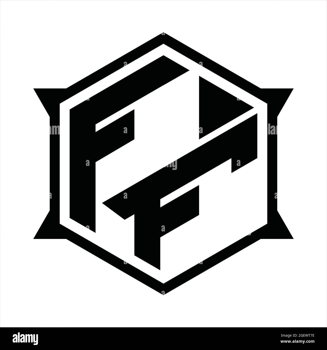 FF Logo monogram with hexagon and sharp shape design template Stock Vector