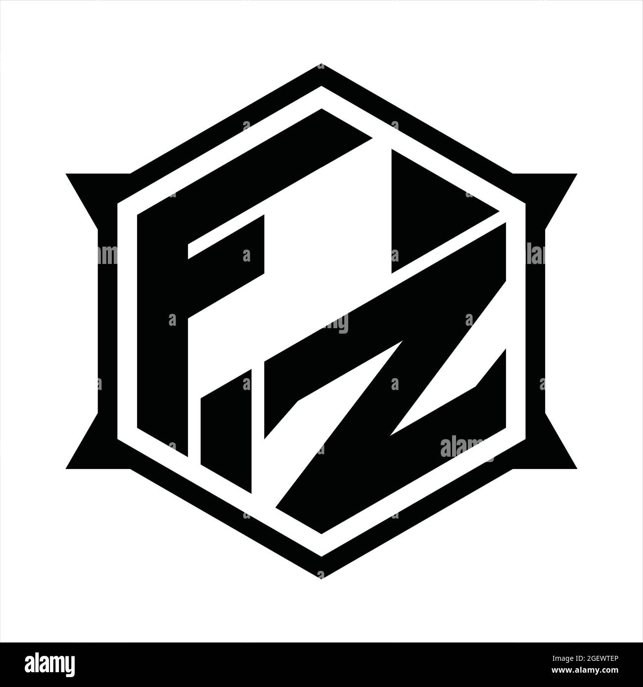 FZ Logo monogram with hexagon and sharp shape design template Stock Vector