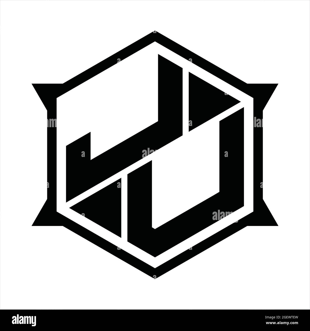 JU Logo monogram with hexagon and sharp shape design template Stock ...