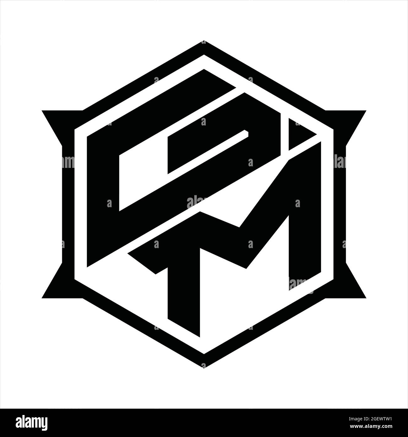 GM Logo monogram with hexagon and sharp shape design template Stock