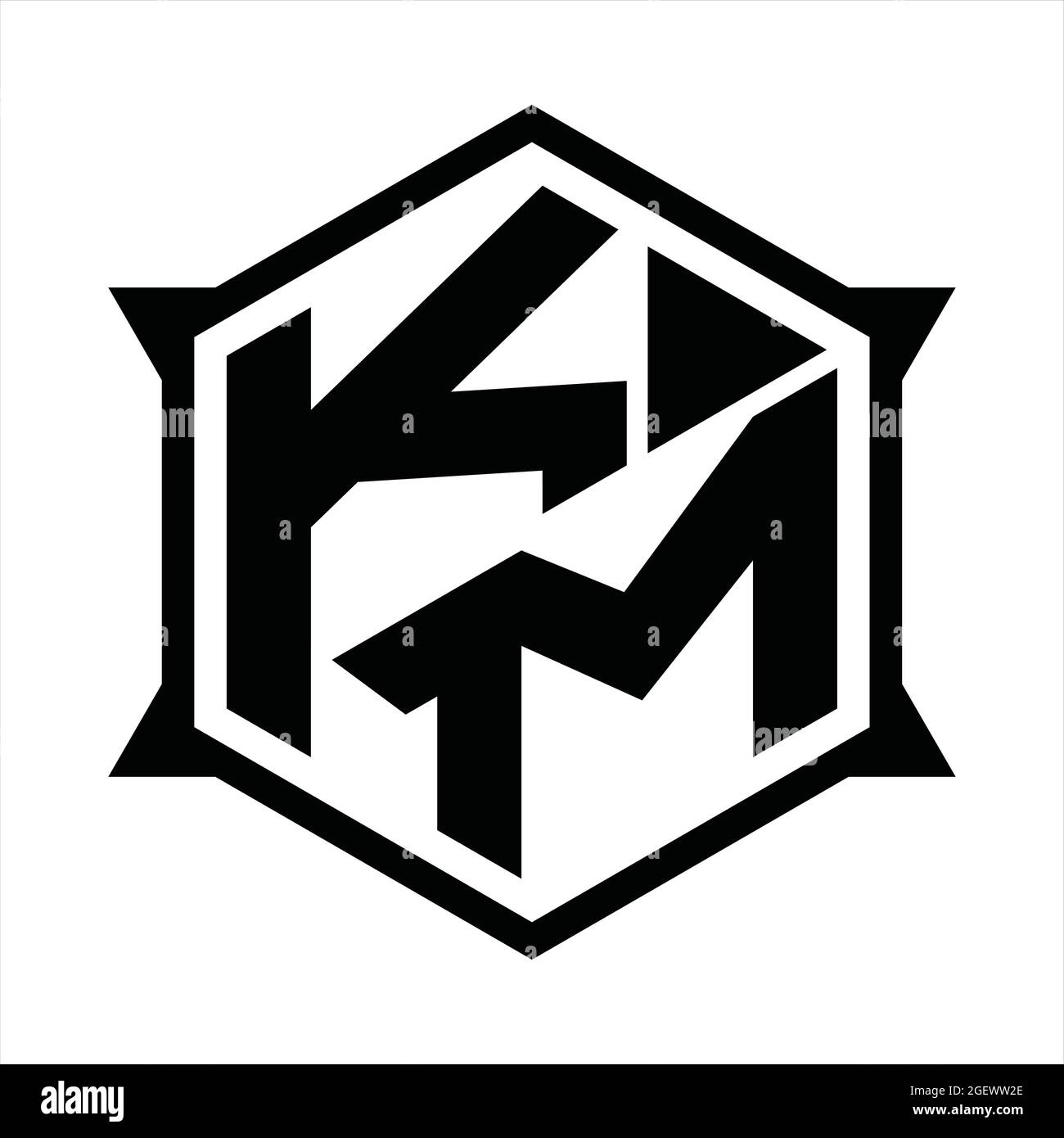 KM Logo monogram with hexagon and sharp shape design template Stock ...