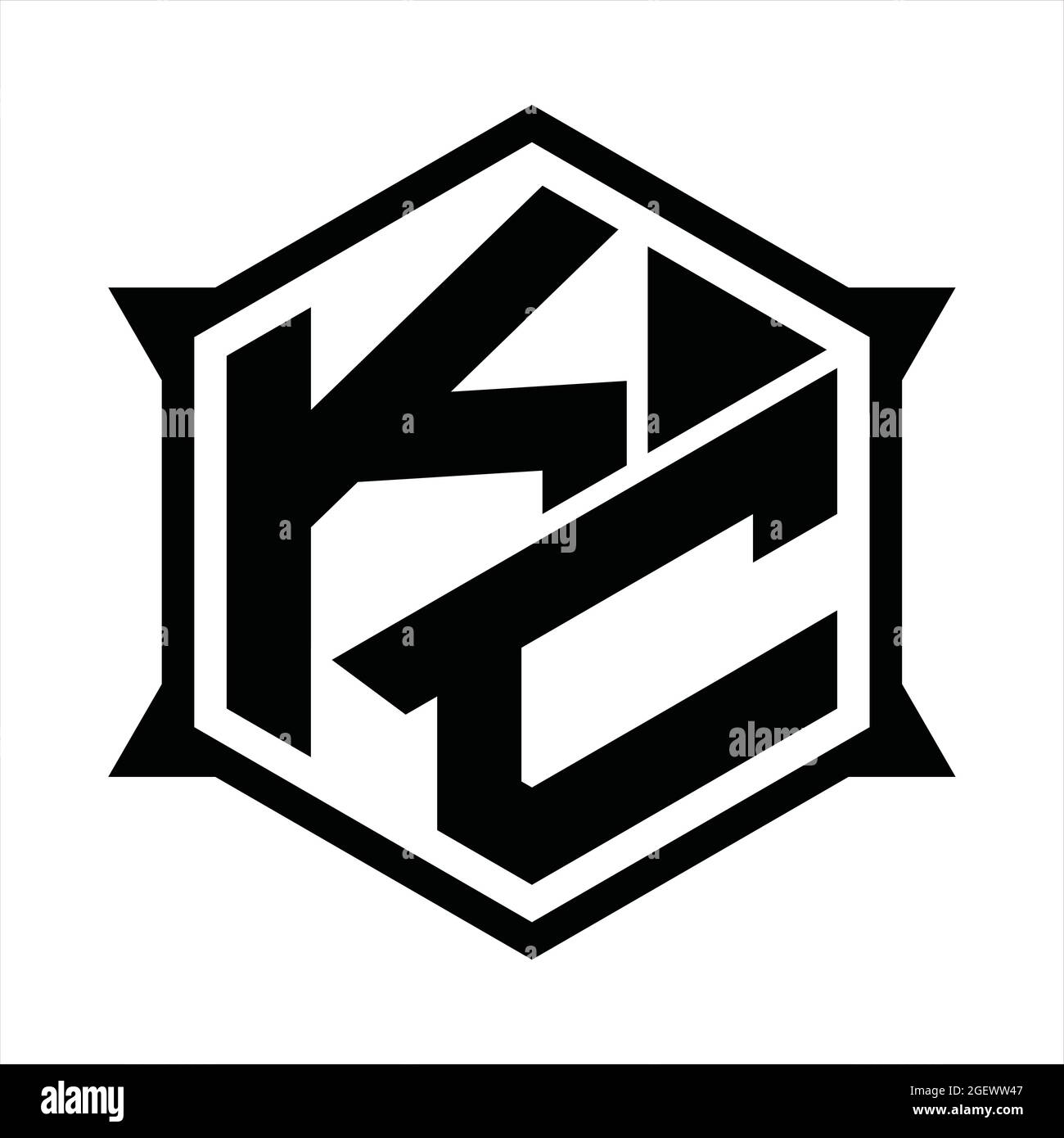 KC Logo monogram with hexagon and sharp shape design template Stock ...